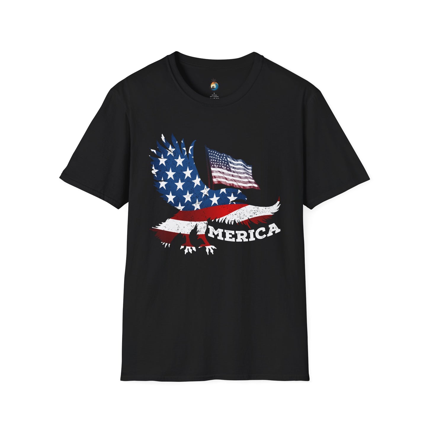 Patriotic Eagle T-Shirt, Unisex Softstyle Tee for Independence Day, Memorial Day, Vintage USA Apparel, Casual Summer Wear