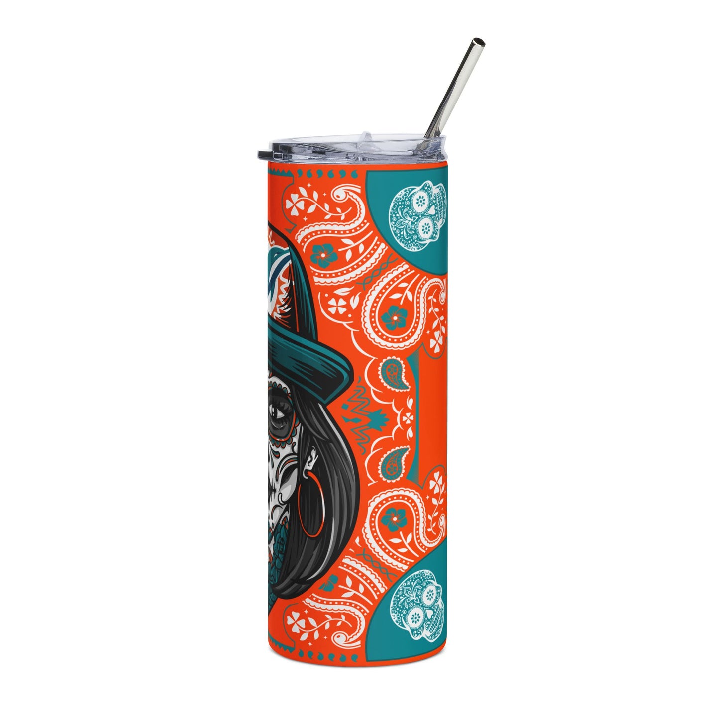 Dolphins Sugar Skull 20 oz Tumbler – Sublimated, Double-Walled
