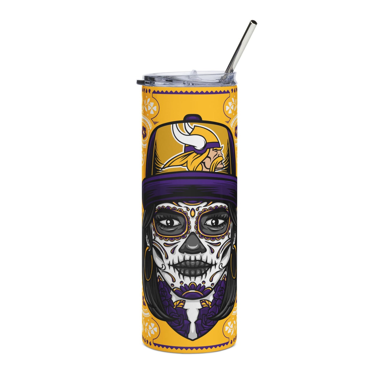 Vikings Sugar Skull 20 oz Tumbler – Sublimated, Double-Walled