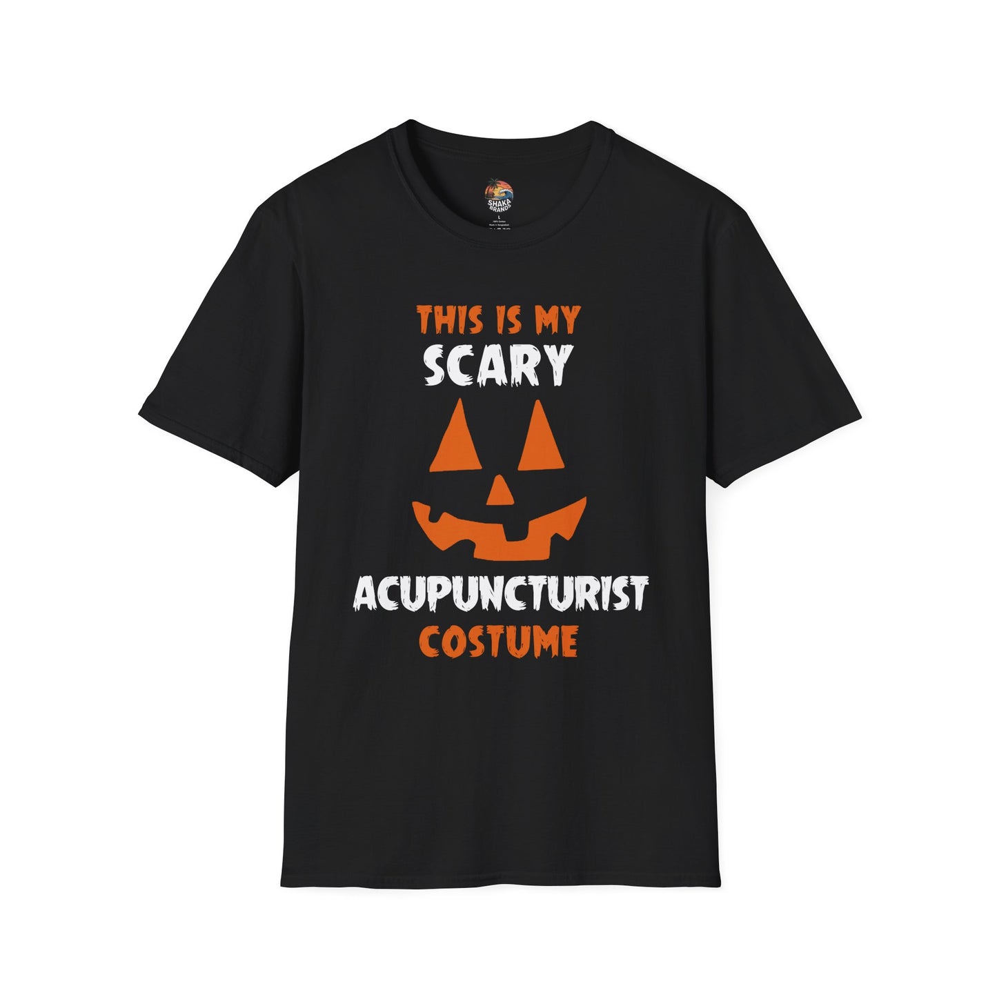 Shaka Brands | Halloween T‑Shirt | “This Is My Scary Acupuncturist Costume” | Unisex | Soft Cotton Blend | Sizes S–2XL