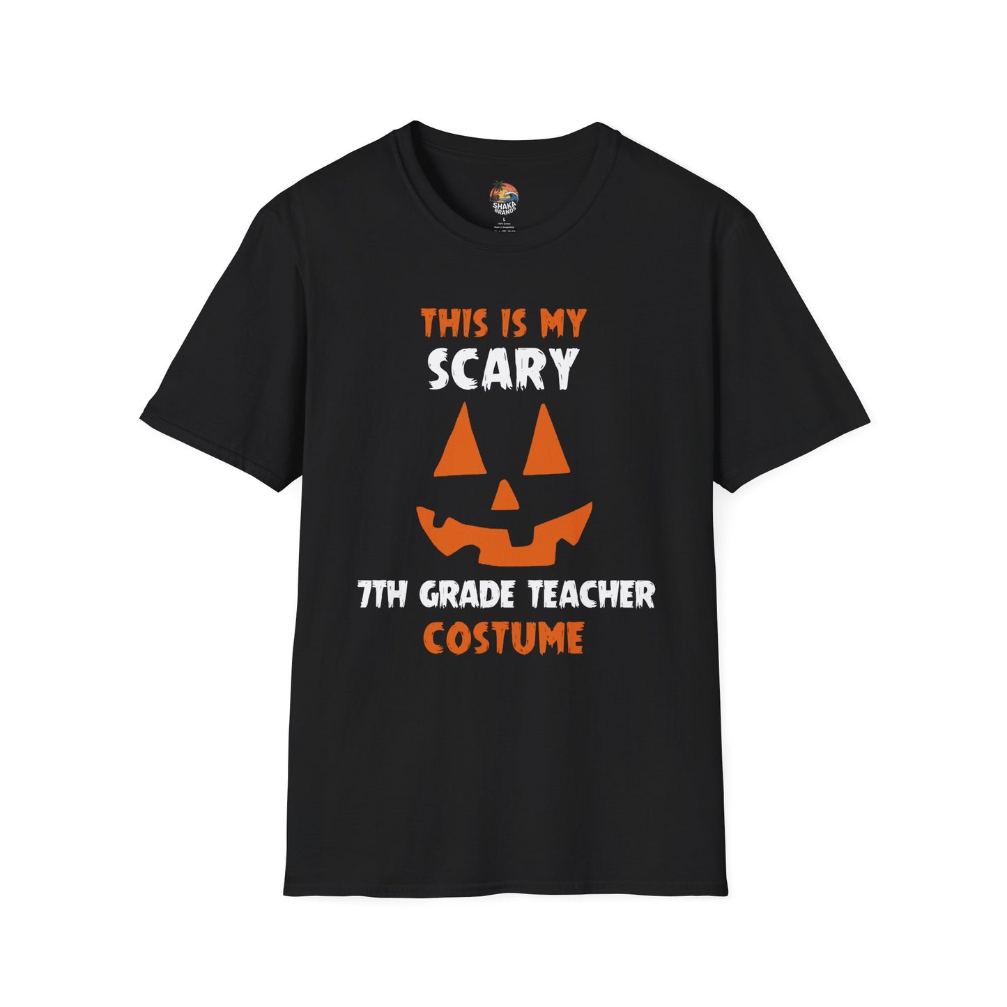 Shaka Brands | Halloween T‑Shirt | “This Is My Scary 7th Grade Teacher Costume” | Unisex | Soft Cotton Blend | Sizes S–2XL