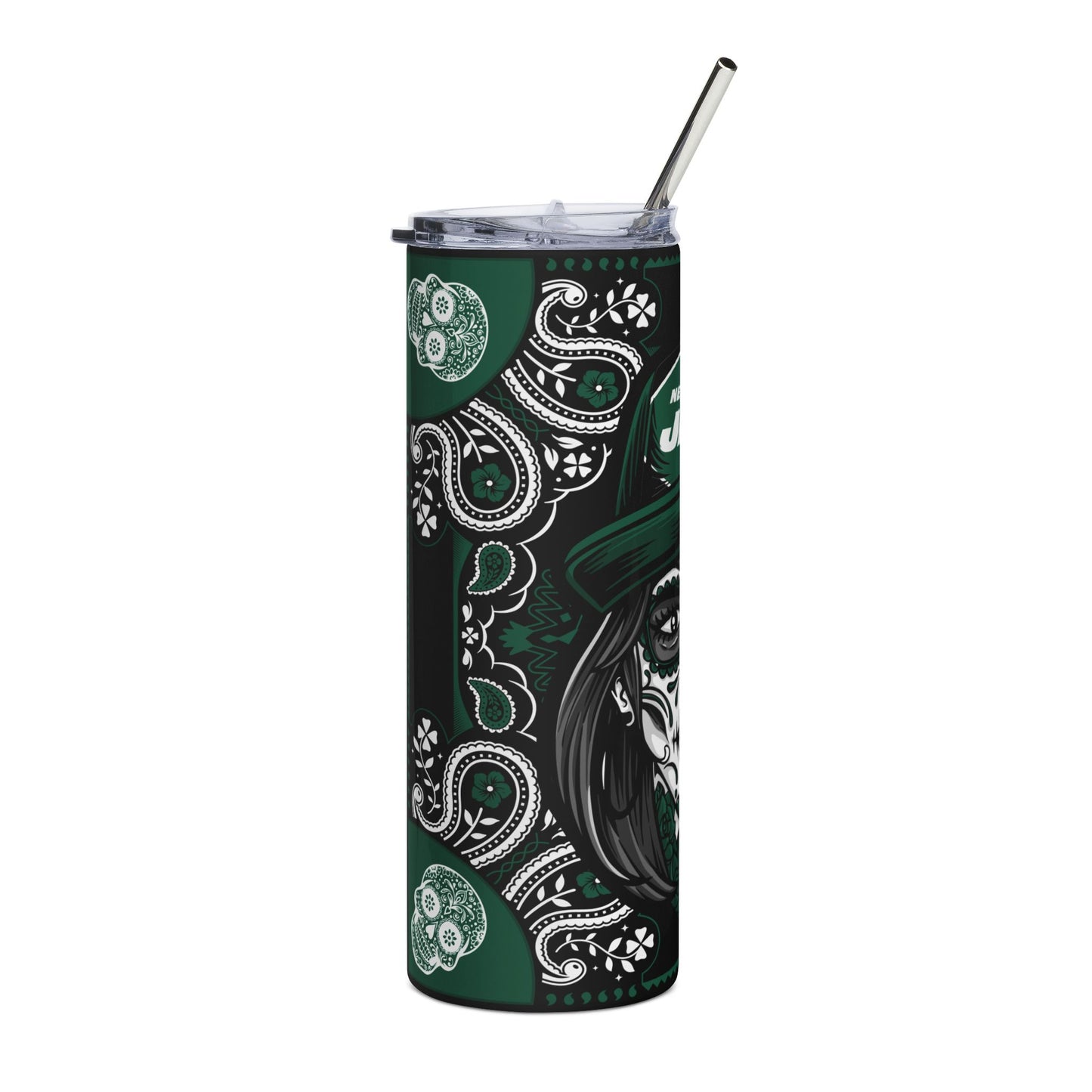 Jets Sugar Skull 20 oz Tumbler – Sublimated, Double-Walled