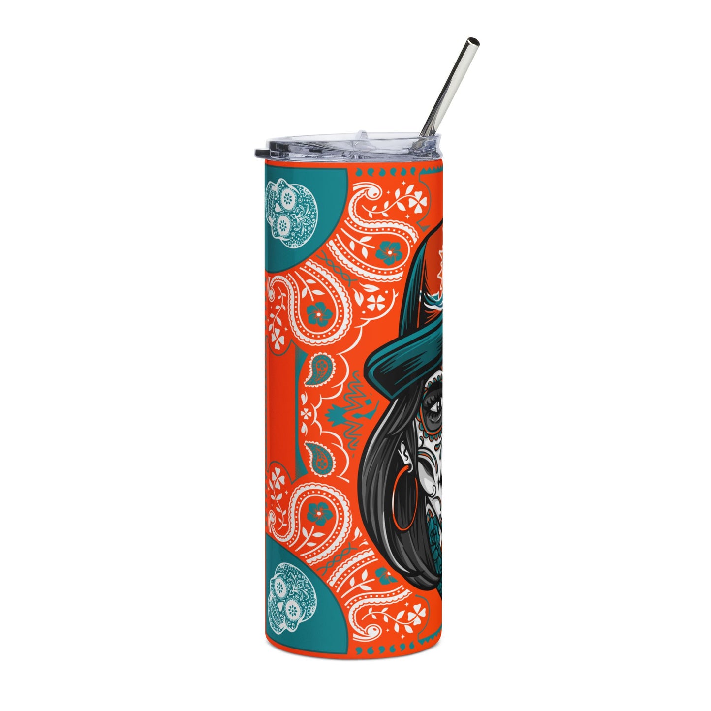 Dolphins Sugar Skull 20 oz Tumbler – Sublimated, Double-Walled
