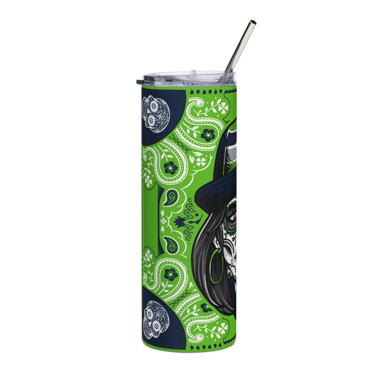 Seahawks Sugar Skull 20 oz Tumbler – Sublimated, Double-Walled