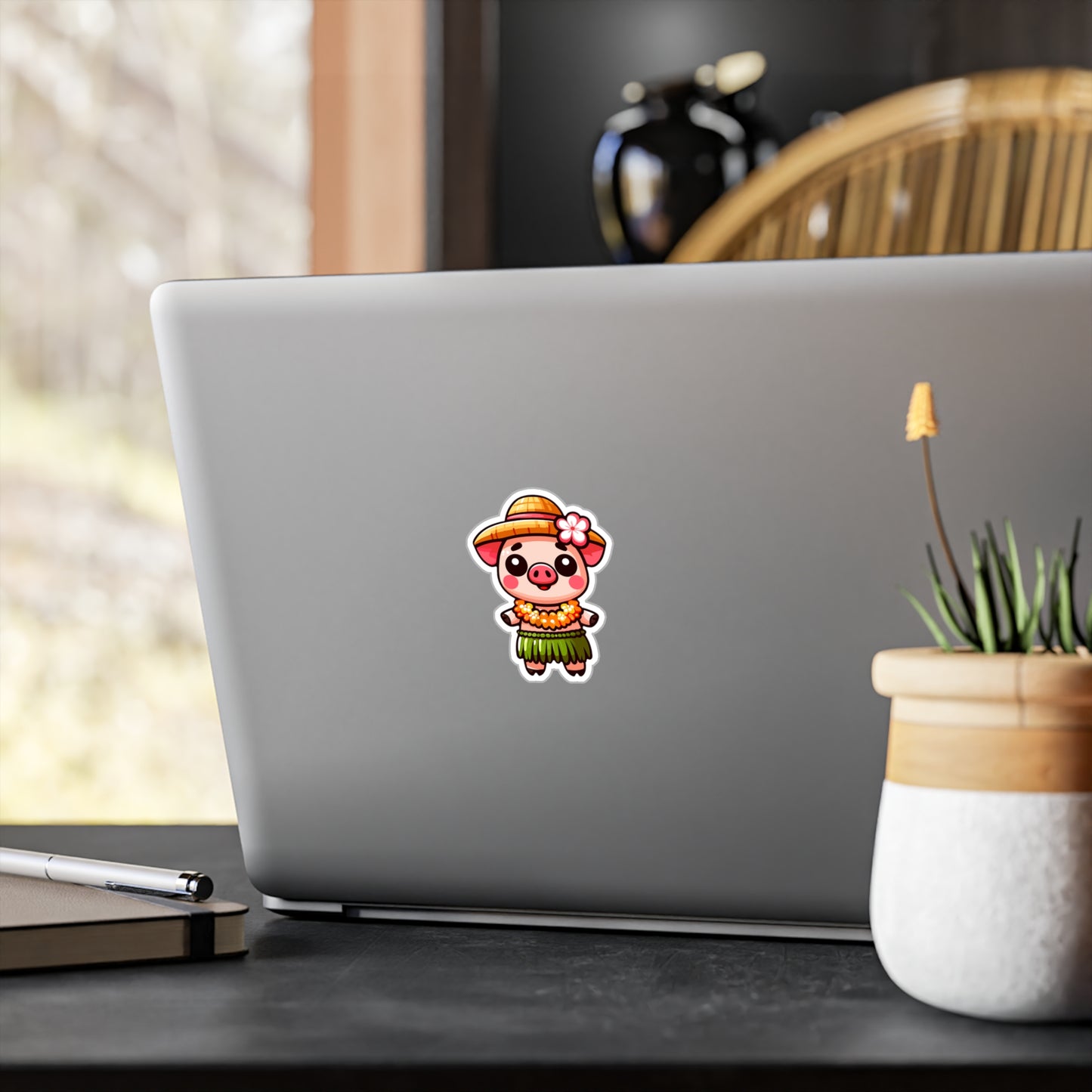 Cute Hula Pig Vinyl Decal Sticker