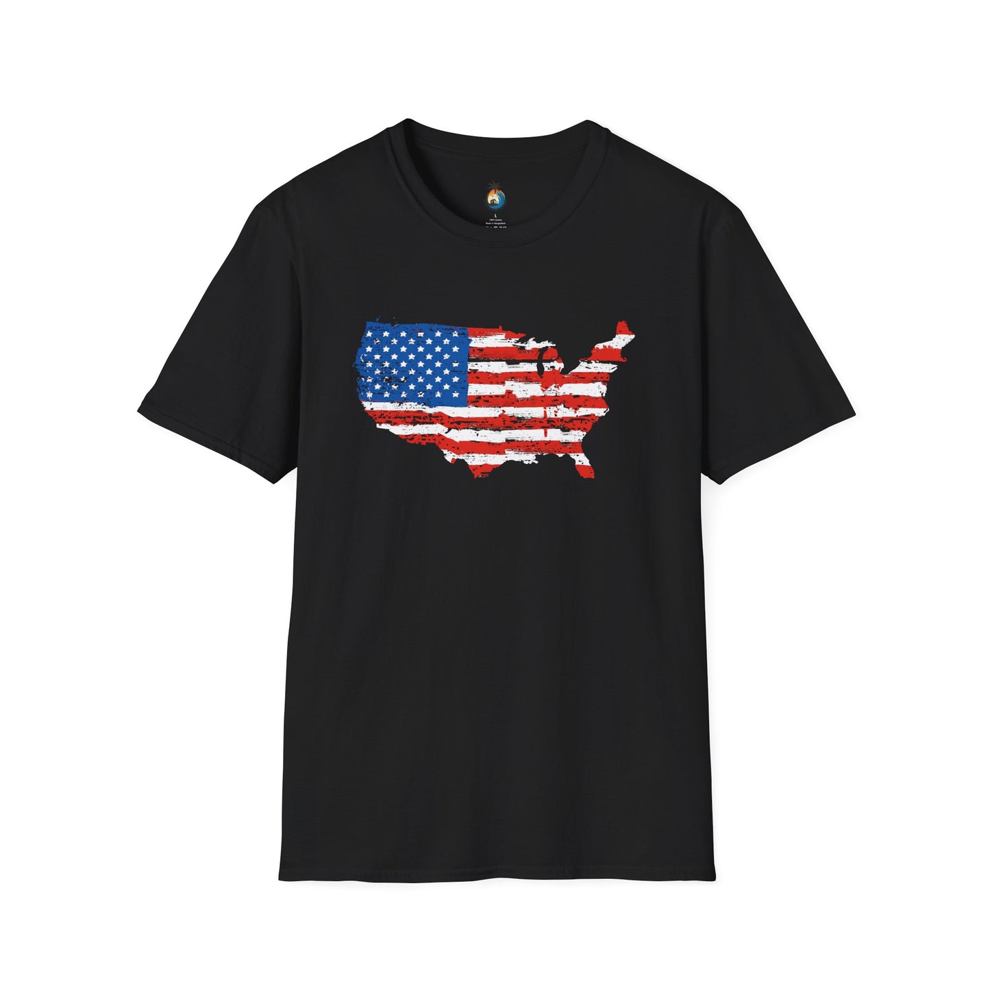 USA Flag Map Unisex Softstyle T-Shirt | Casual Wear, Patriotic Gift, Summer Outfit, Independence Day Apparel, Graphic Tee