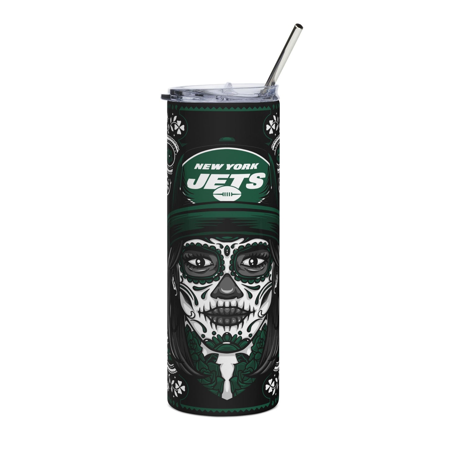 Jets Sugar Skull 20 oz Tumbler – Sublimated, Double-Walled