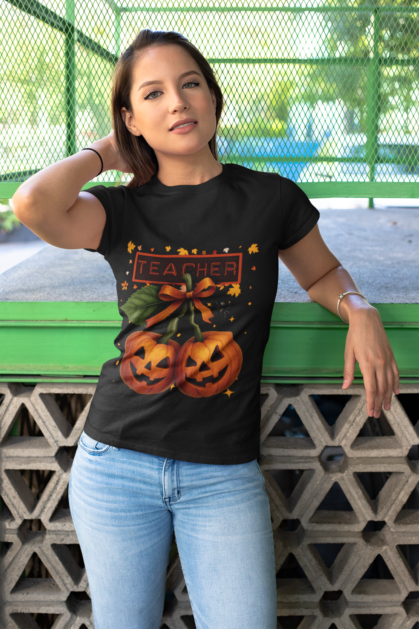 Halloween Teacher T-Shirt with Pumpkins, Spooky Costume Tee, Fall Festival Shirt, Autumn Gift for Educators, Halloween Party Top