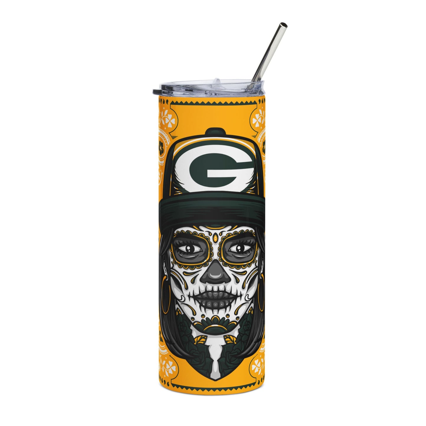Packers Sugar Skull 20 oz Tumbler – Sublimated, Double-Walled