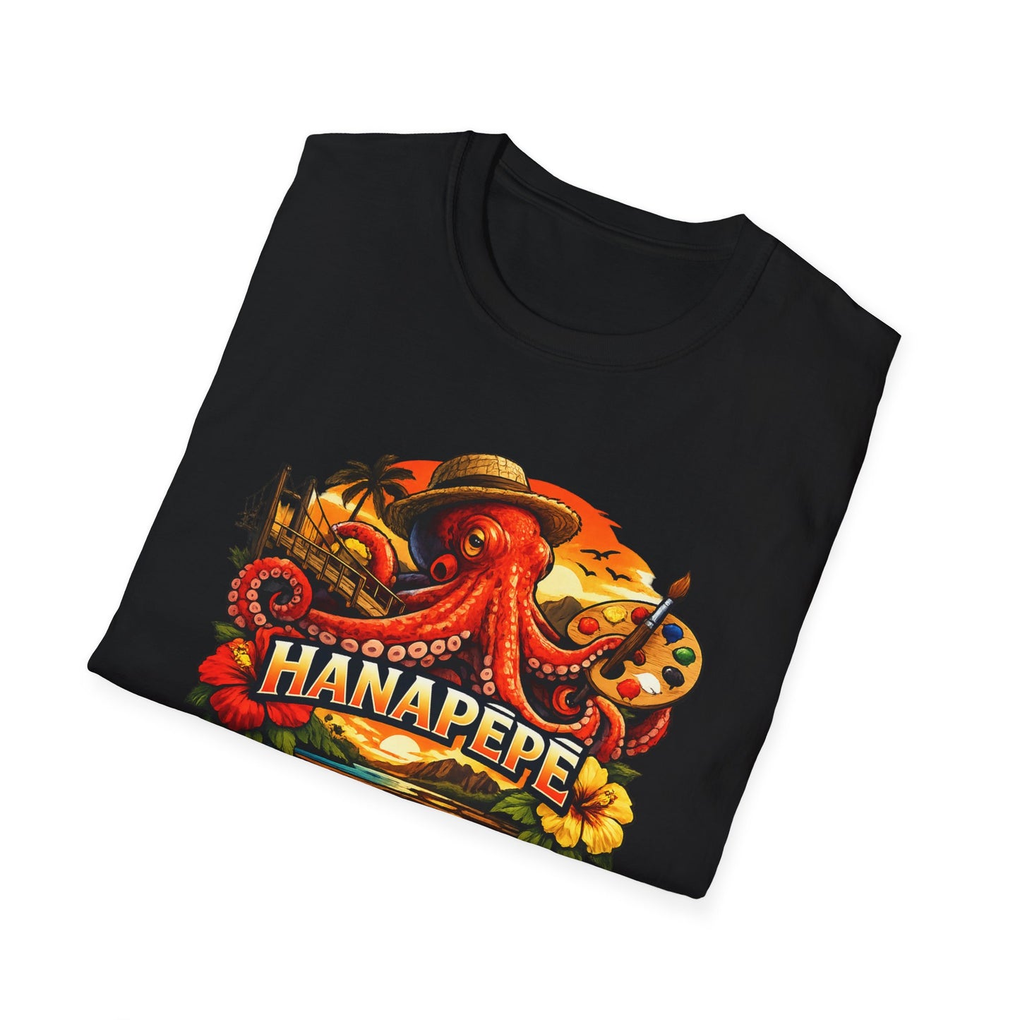Hanapēpē Hawaii Art Night Octopus Bridge Sunset – Bold Tropical Mashup T-Shirt