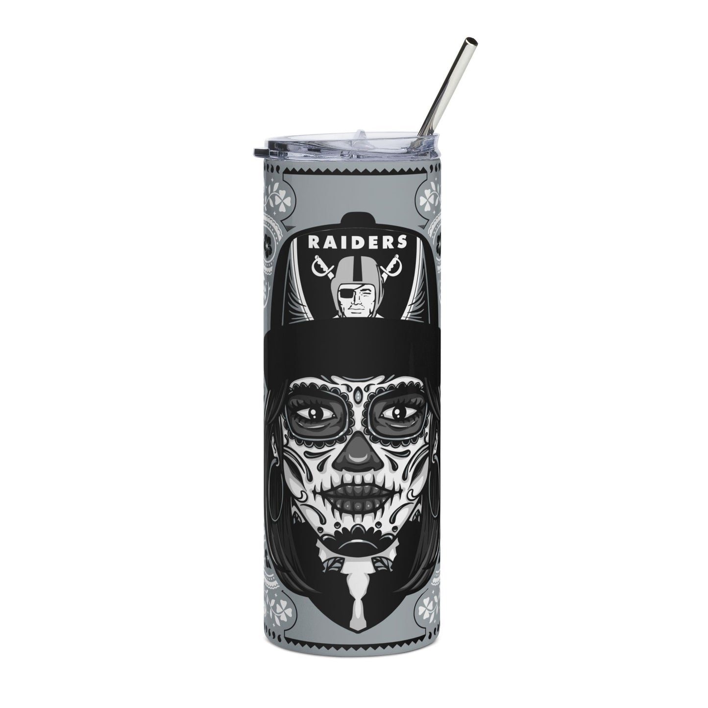 Raiders Sugar Skull 20 oz Tumbler – Sublimated, Double-Walled