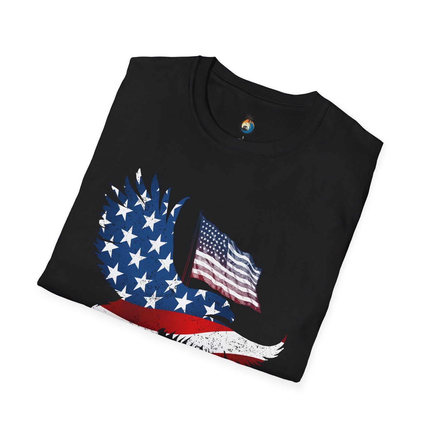 Patriotic Eagle T-Shirt, Unisex Softstyle Tee for Independence Day, Memorial Day, Vintage USA Apparel, Casual Summer Wear