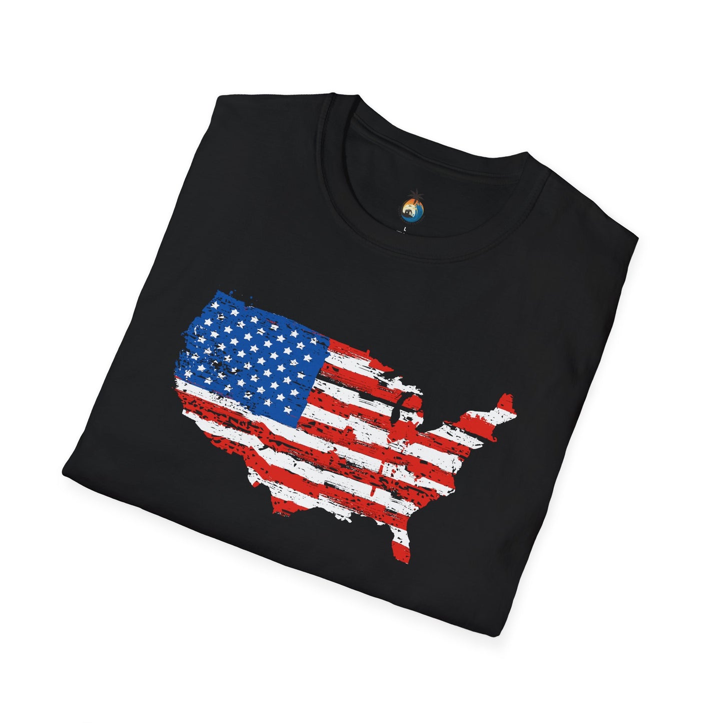 USA Flag Map Unisex Softstyle T-Shirt | Casual Wear, Patriotic Gift, Summer Outfit, Independence Day Apparel, Graphic Tee