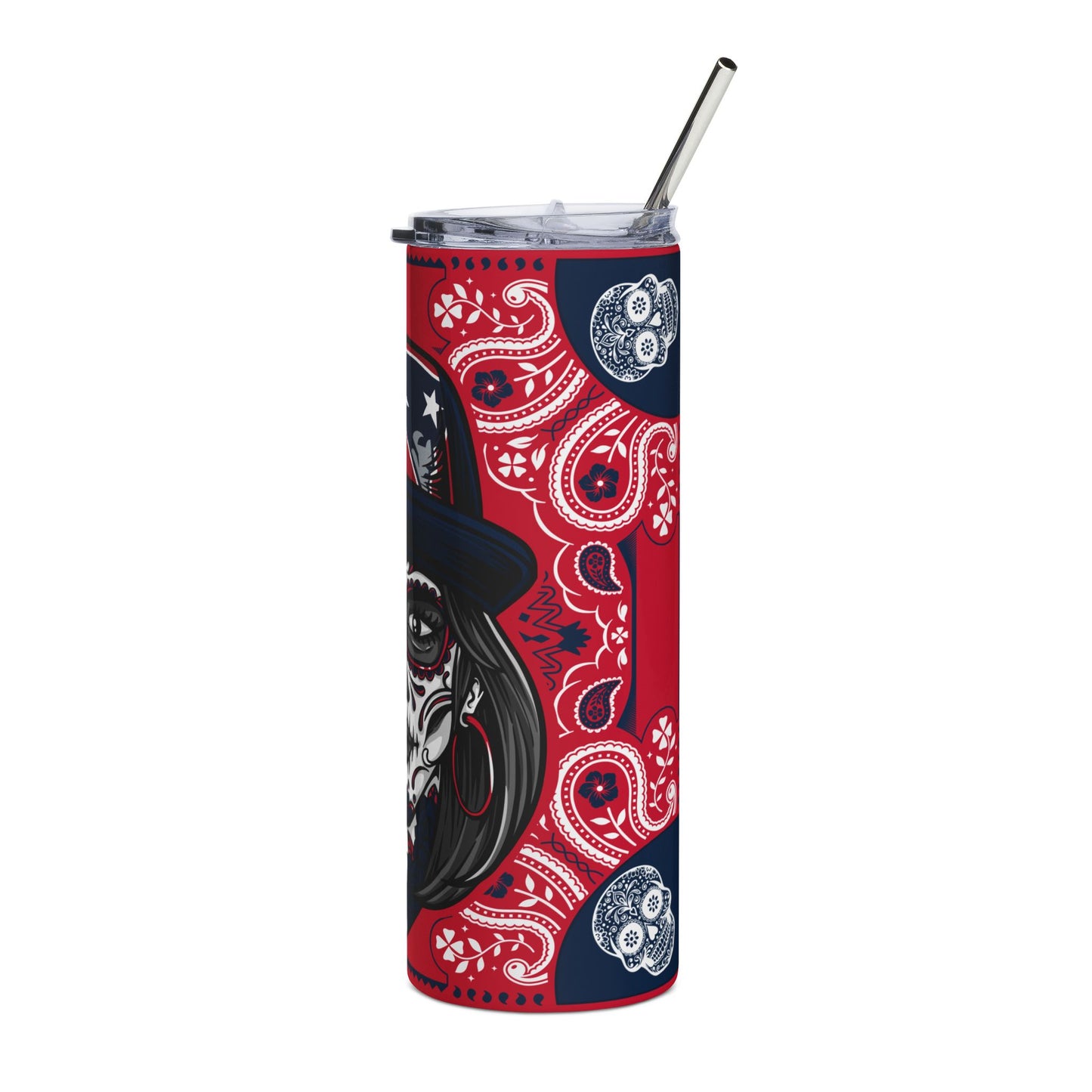 Patriots Sugar Skull 20 oz Tumbler – Sublimated, Double-Walled