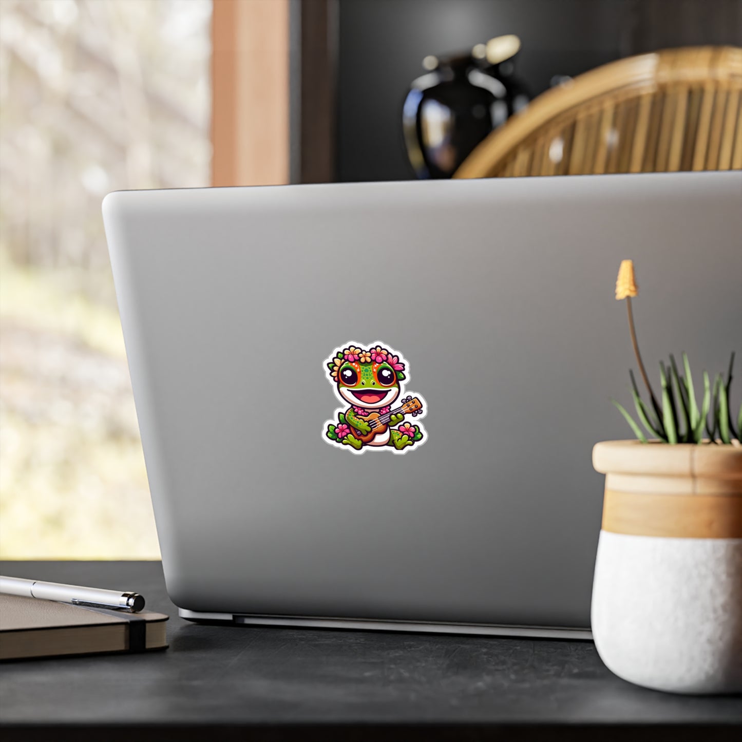 Cute Frog Vinyl Decal - Floral Hibiscus Design, Perfect for Windows, Laptops, and Gifts