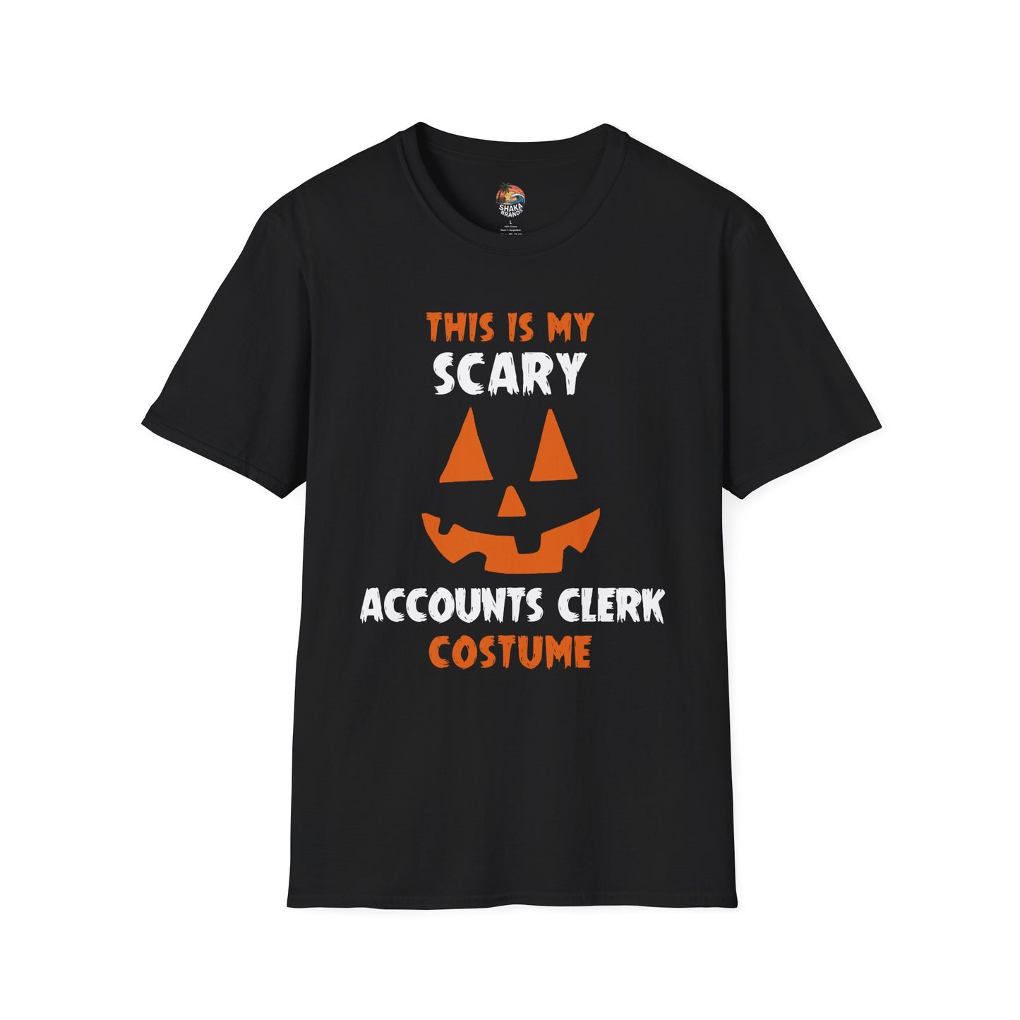 Shaka Brands | Halloween T‑Shirt | “This Is My Scary Accounts Clerk Costume” | Unisex | Soft Cotton Blend | Sizes S–2XL