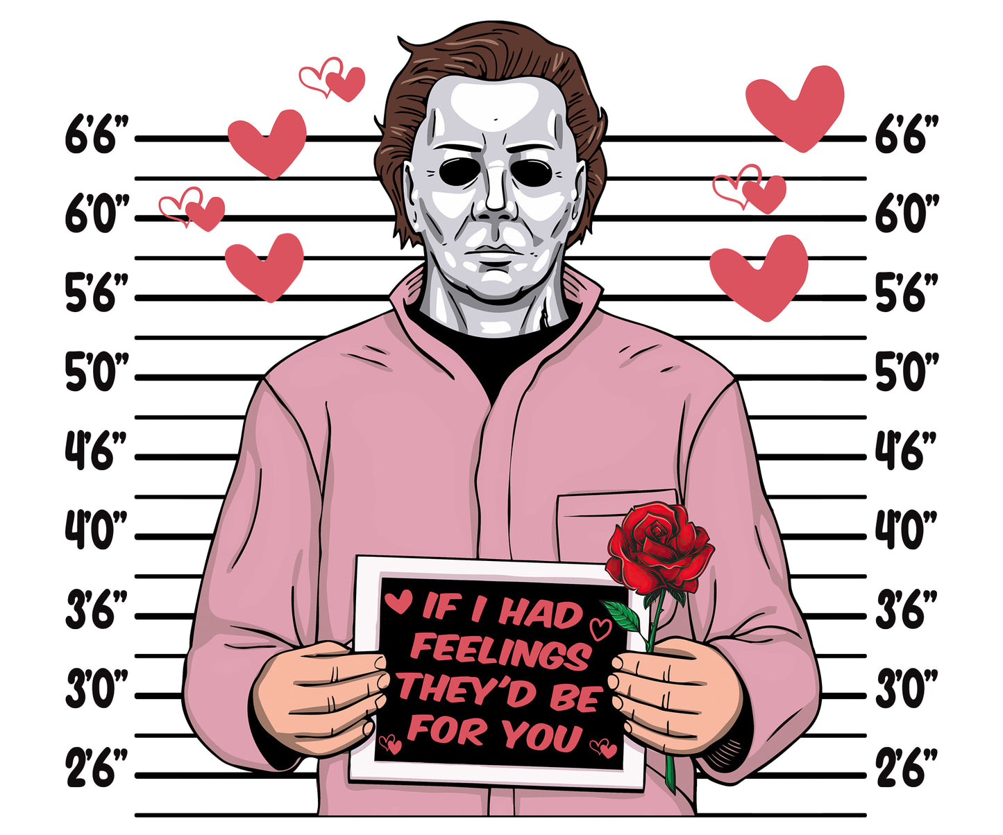 Shaka Brands | Graphic Tee's | Michael Myers Valentine's Mugshot Crew neck T-Shirt