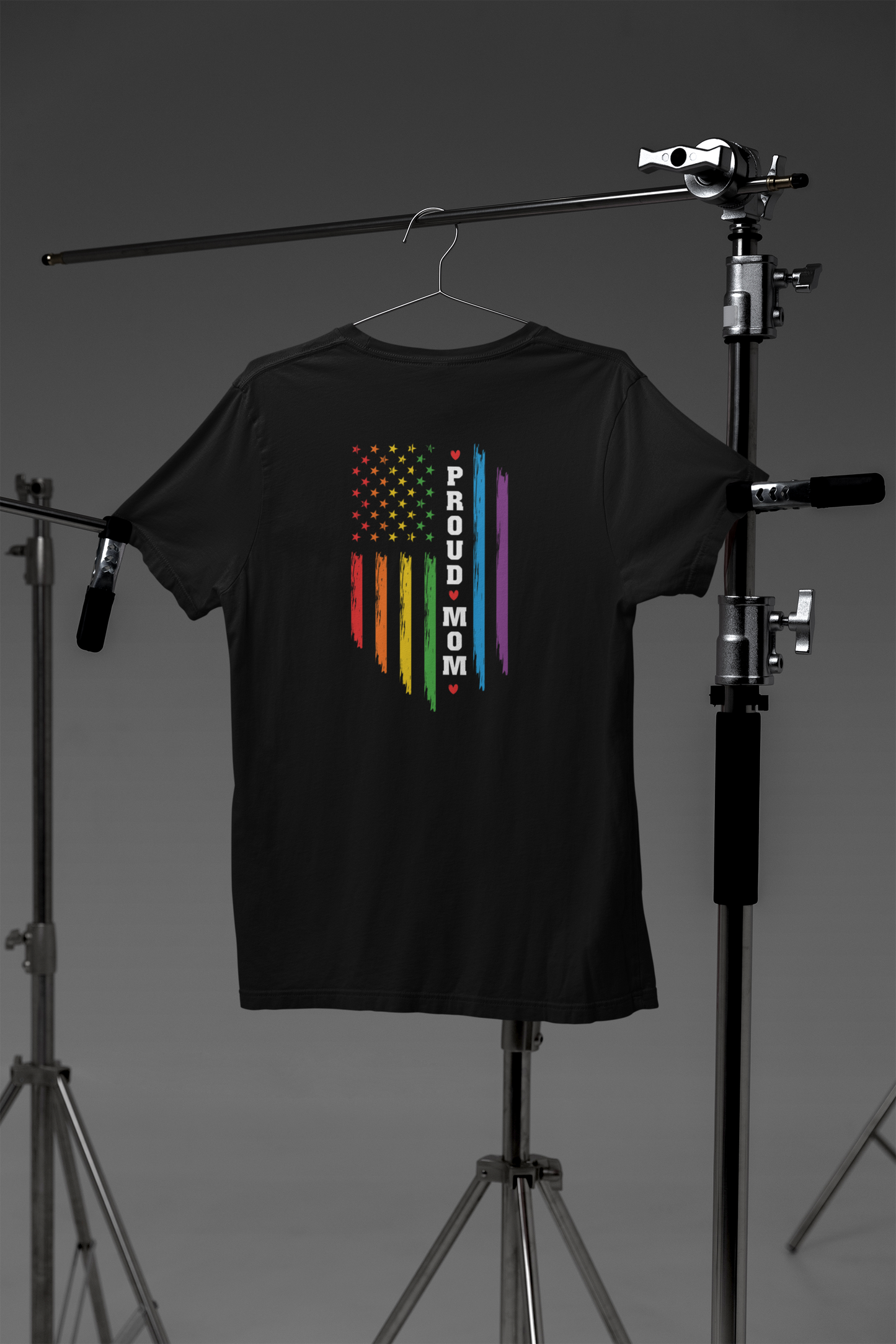 Shaka Brands | LGBTQ Pride Collection | Proud mom American Flag, Crew Neck T-Shirt