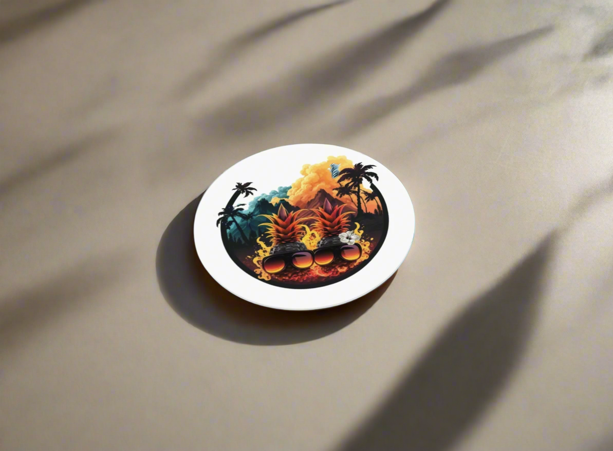 Shaka Brands | Two Pineapples Collection | Two Pineapples Round Coaster - Fire Logo (Set of 4)