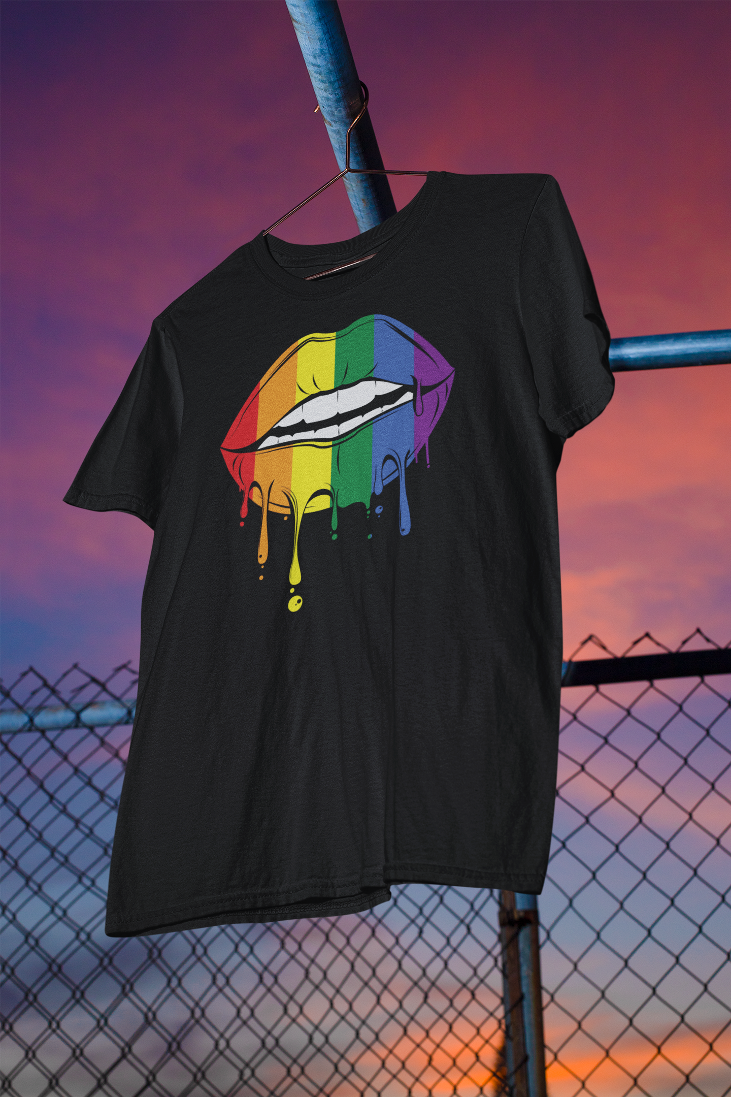Shaka Brands | LGBTQ Pride Collection | Vibrant Color Rainbow Lips Black T-shirt