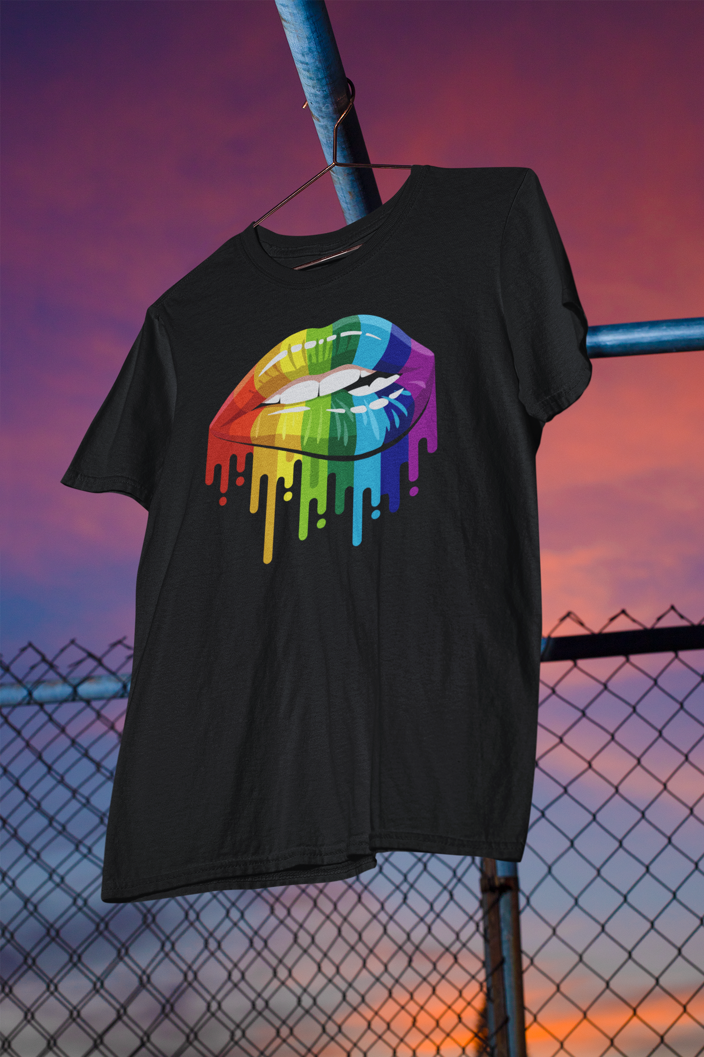 Shaka Brands | LGBTQ Pride Collection | Vibrant Color Rainbow Dripping Lips Black T-shirt