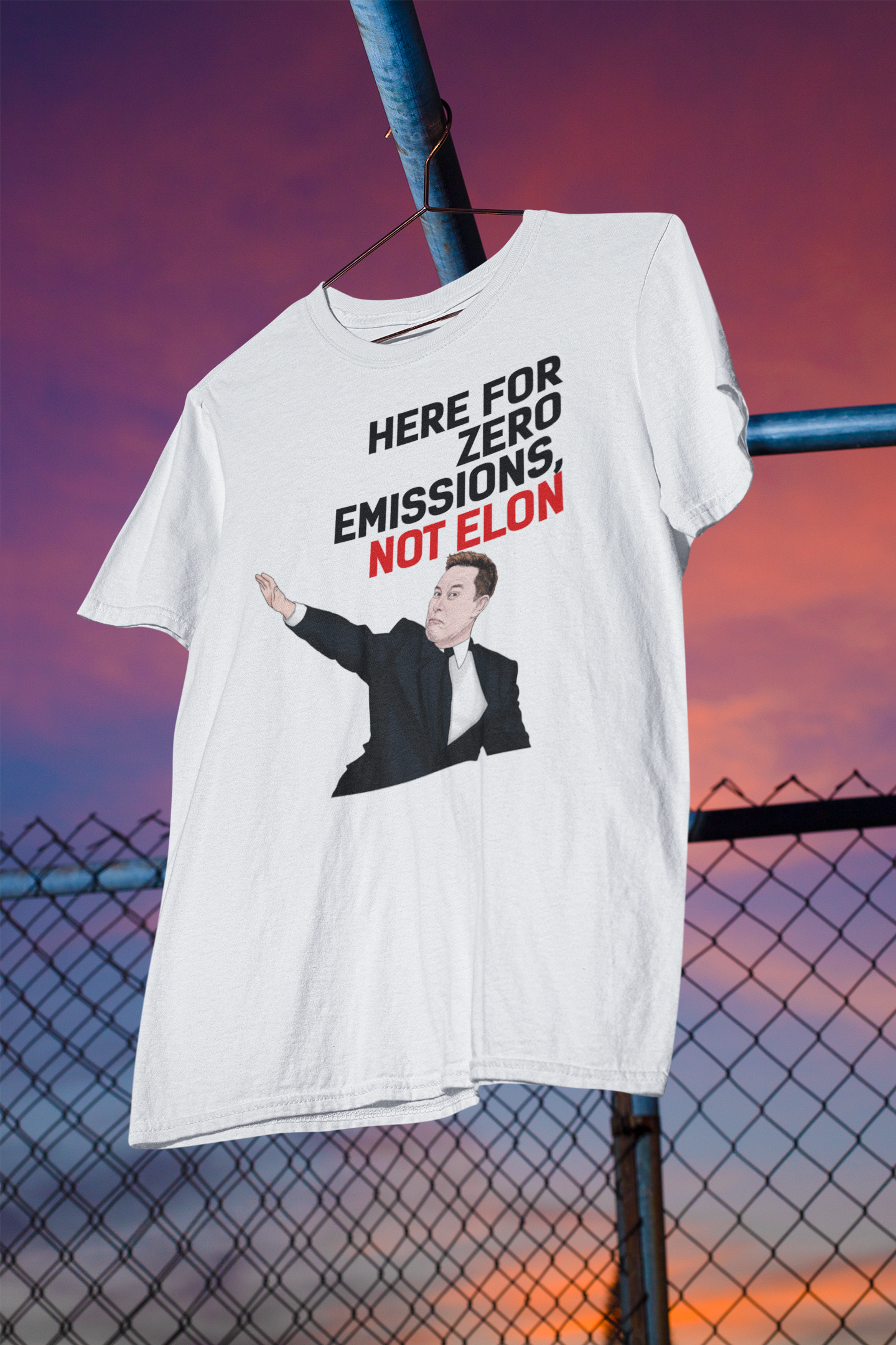 Shaka Brands | Political Tee Collection | Here For Zero Emissions, Not Elon T-Shirt