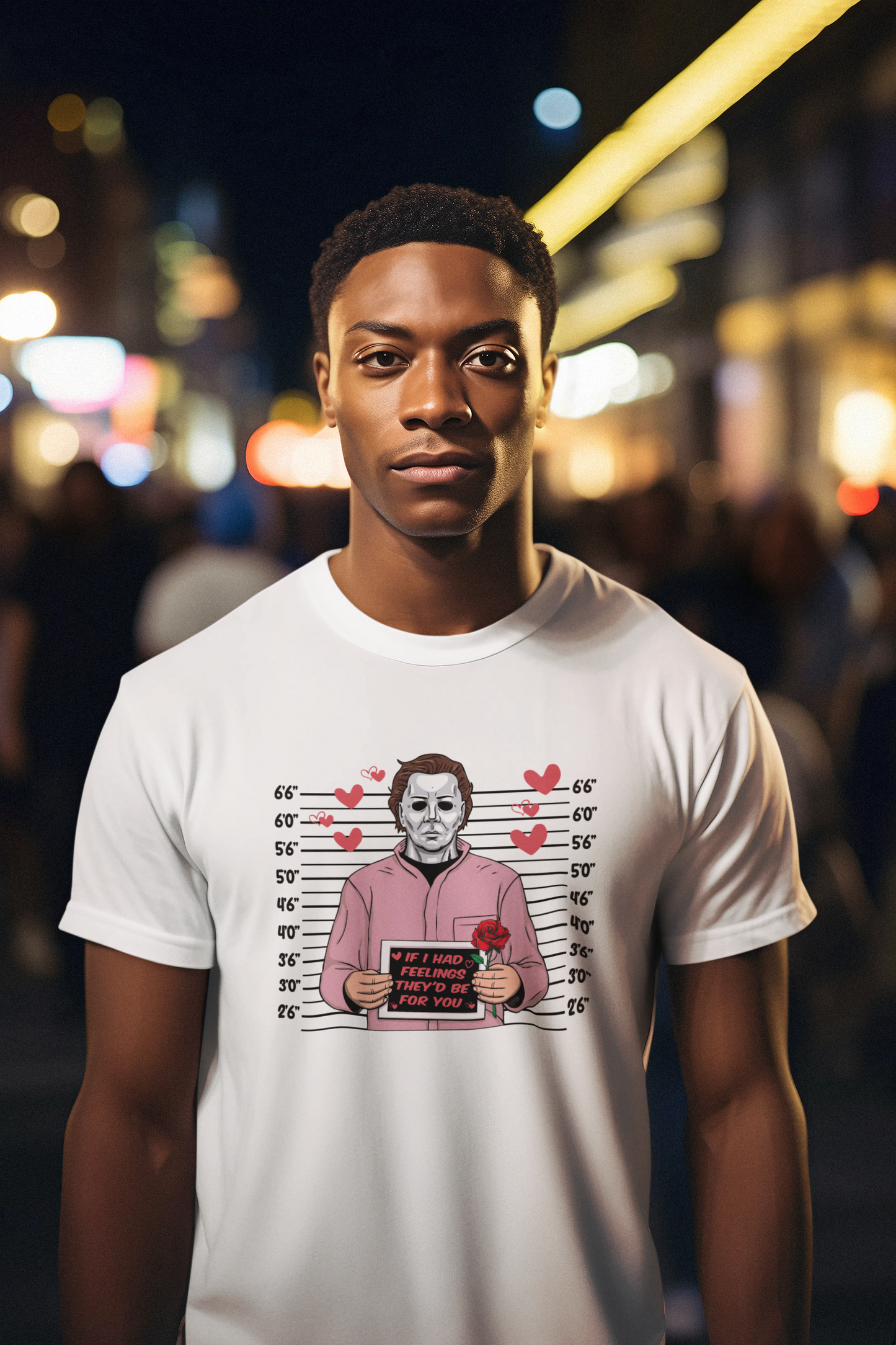 Shaka Brands | Graphic Tee's | Michael Myers Valentine's Mugshot Crew neck T-Shirt