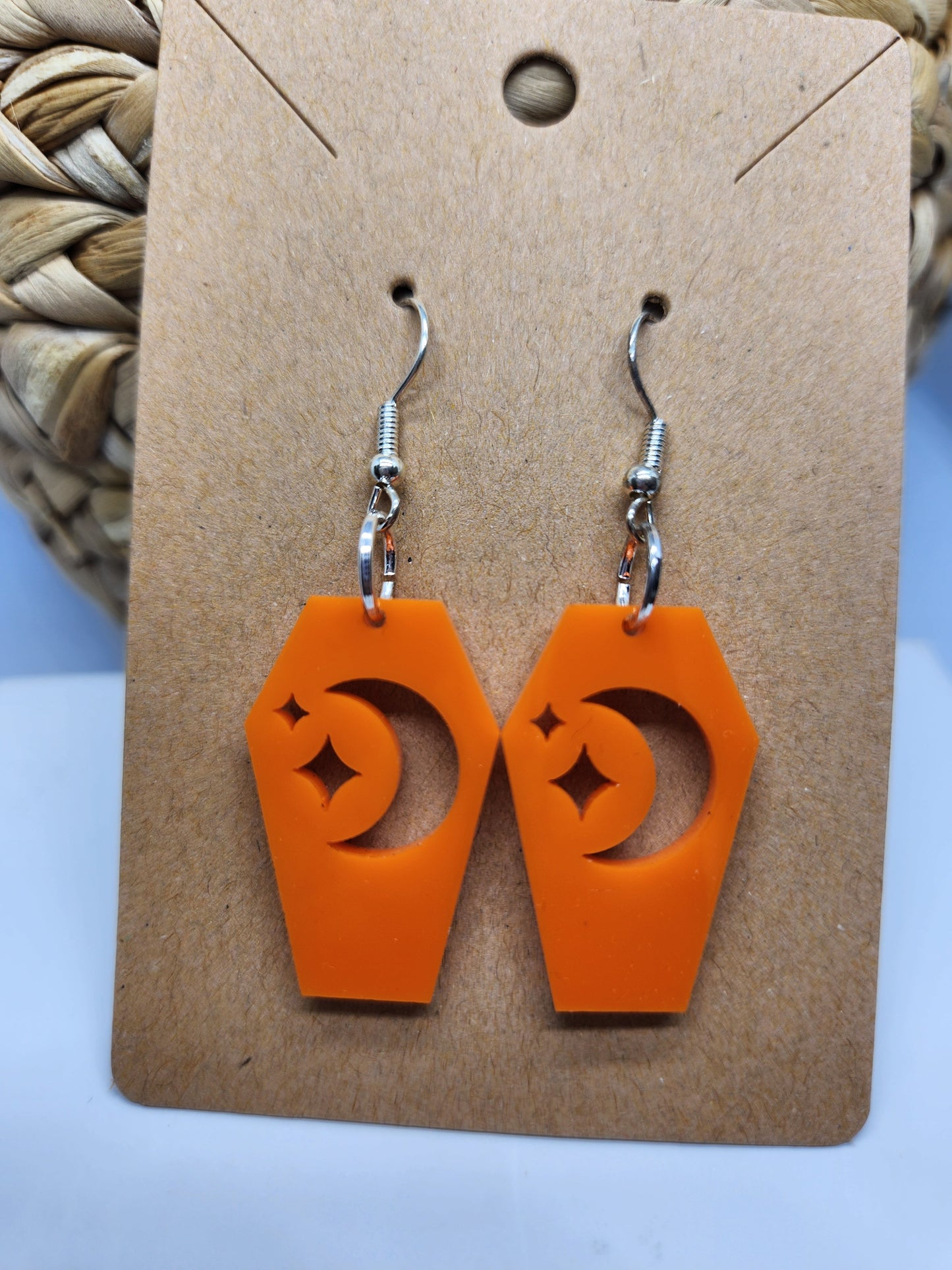 Shaka Brands | Laser Cut | Halloween Earrings *Coffin with Moon & Stars*