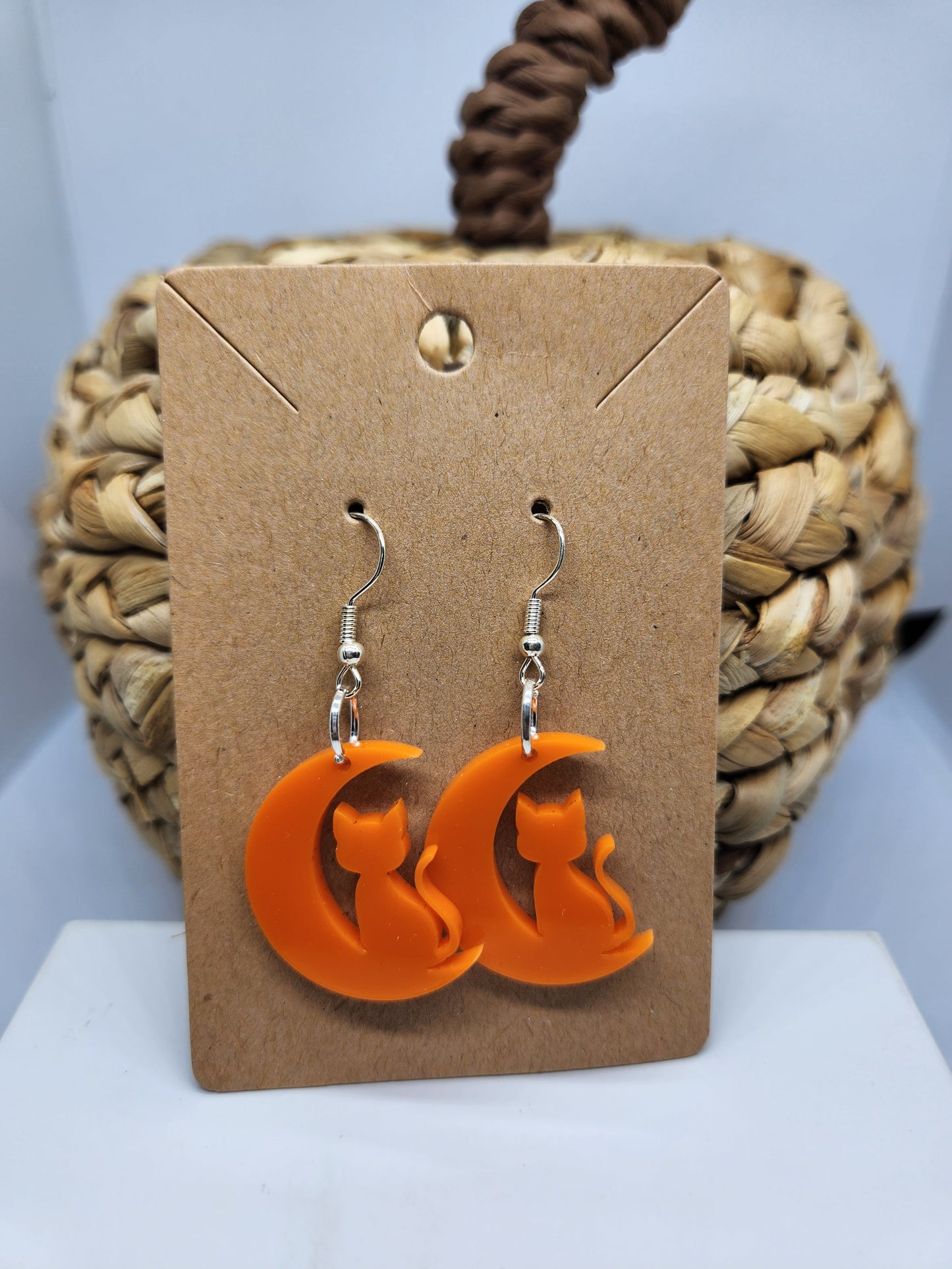 Shaka Brands | Laser Cut | Halloween Earrings *Cat sitting on the Moon*