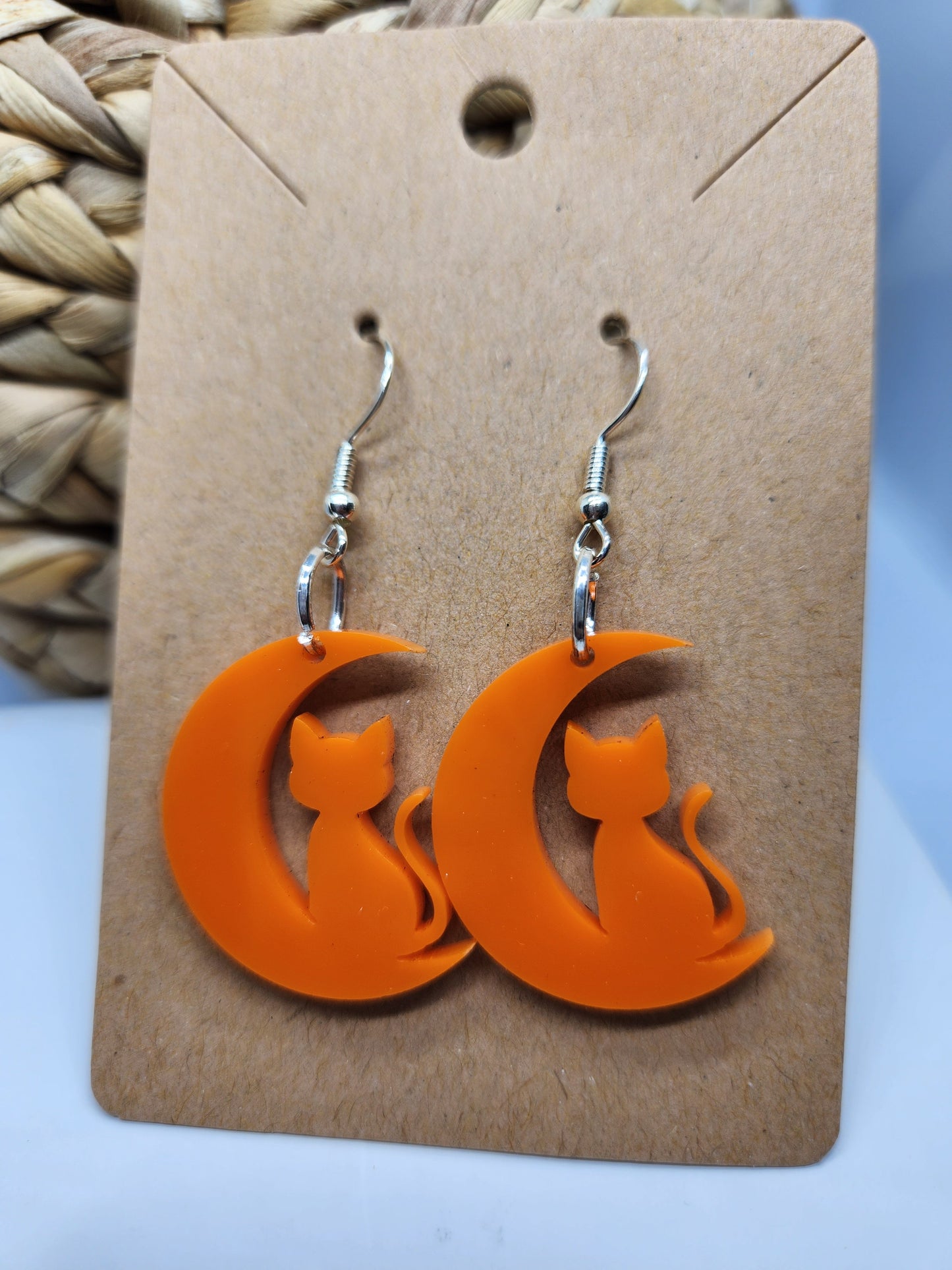 Shaka Brands | Laser Cut | Halloween Earrings *Cat sitting on the Moon*