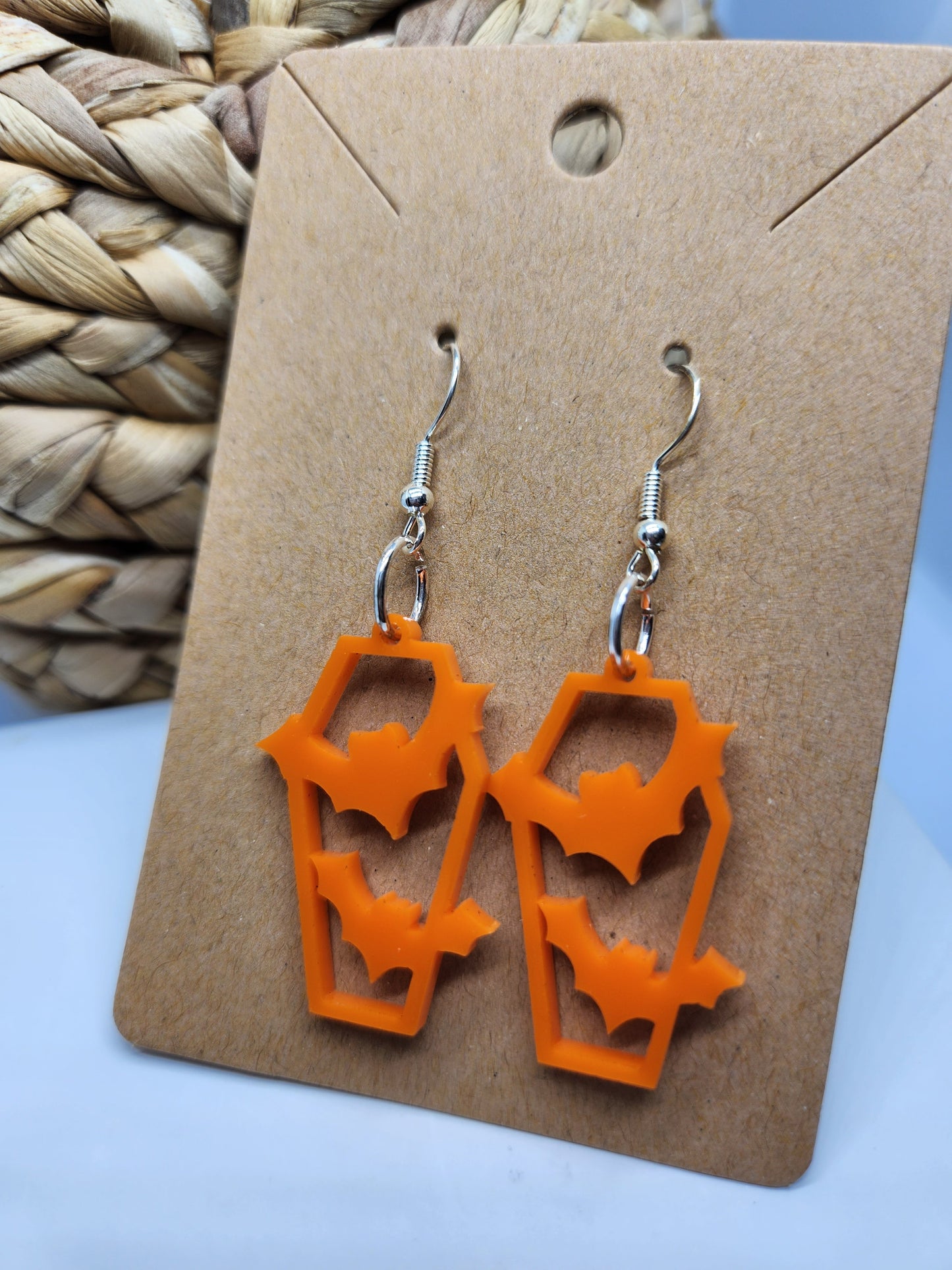 Shaka Brands | Laser Cut | Halloween Earrings *Coffin with Flying Bats*