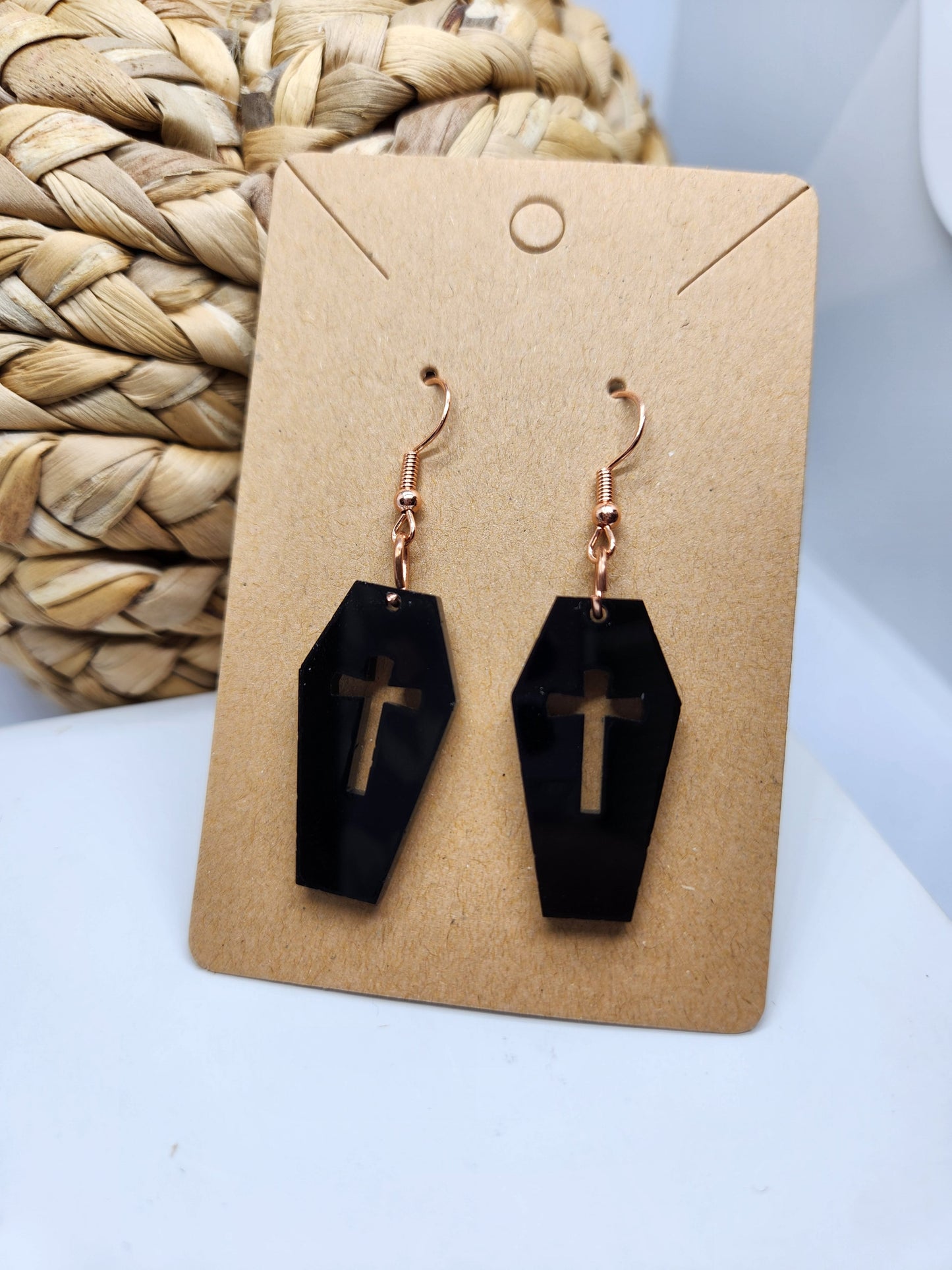 Shaka Brands | Laser Cut | Halloween Earrings *Coffin with Cross*