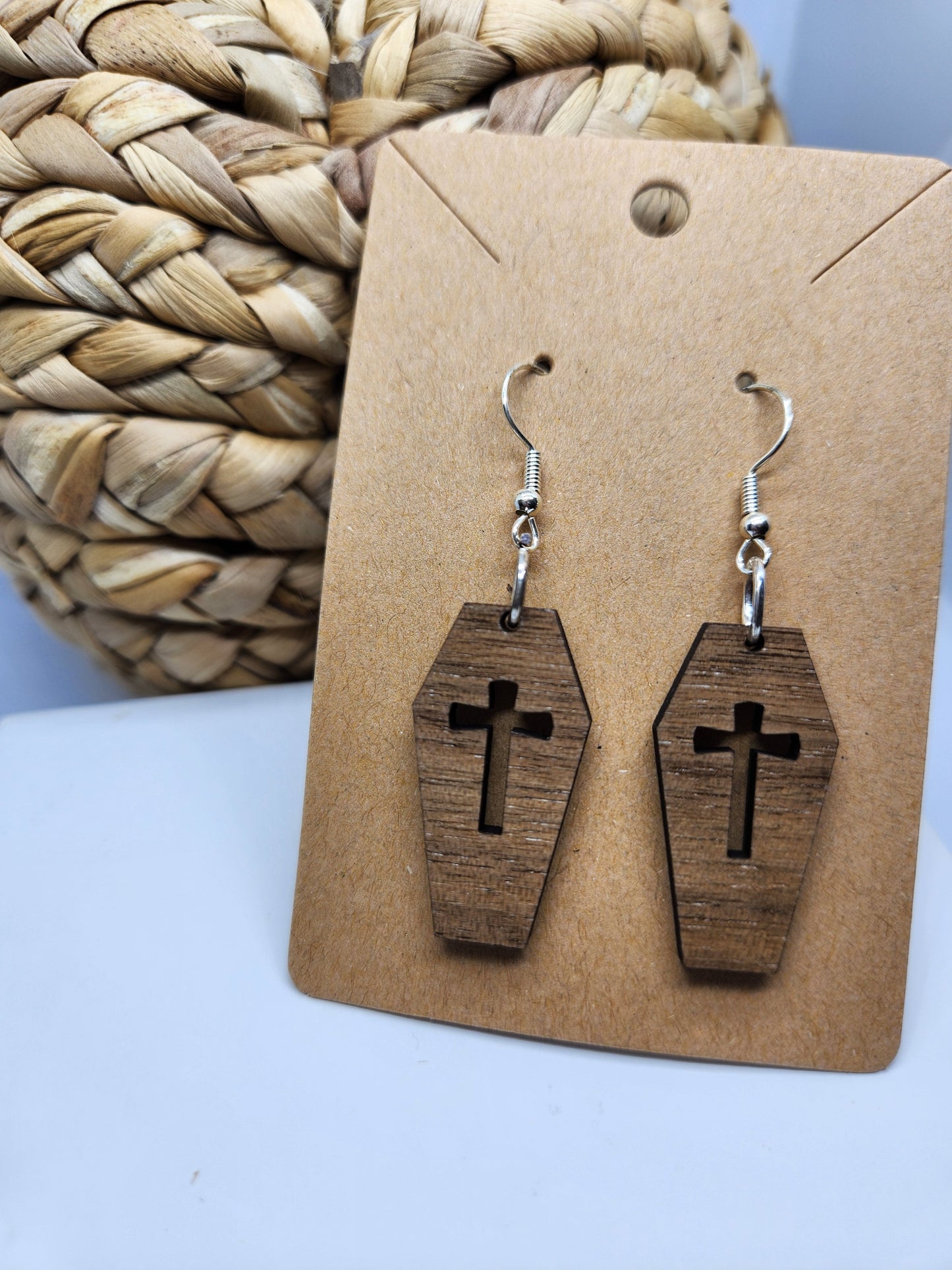 Shaka Brands | Laser Cut | Halloween Earrings *Coffin with Cross*