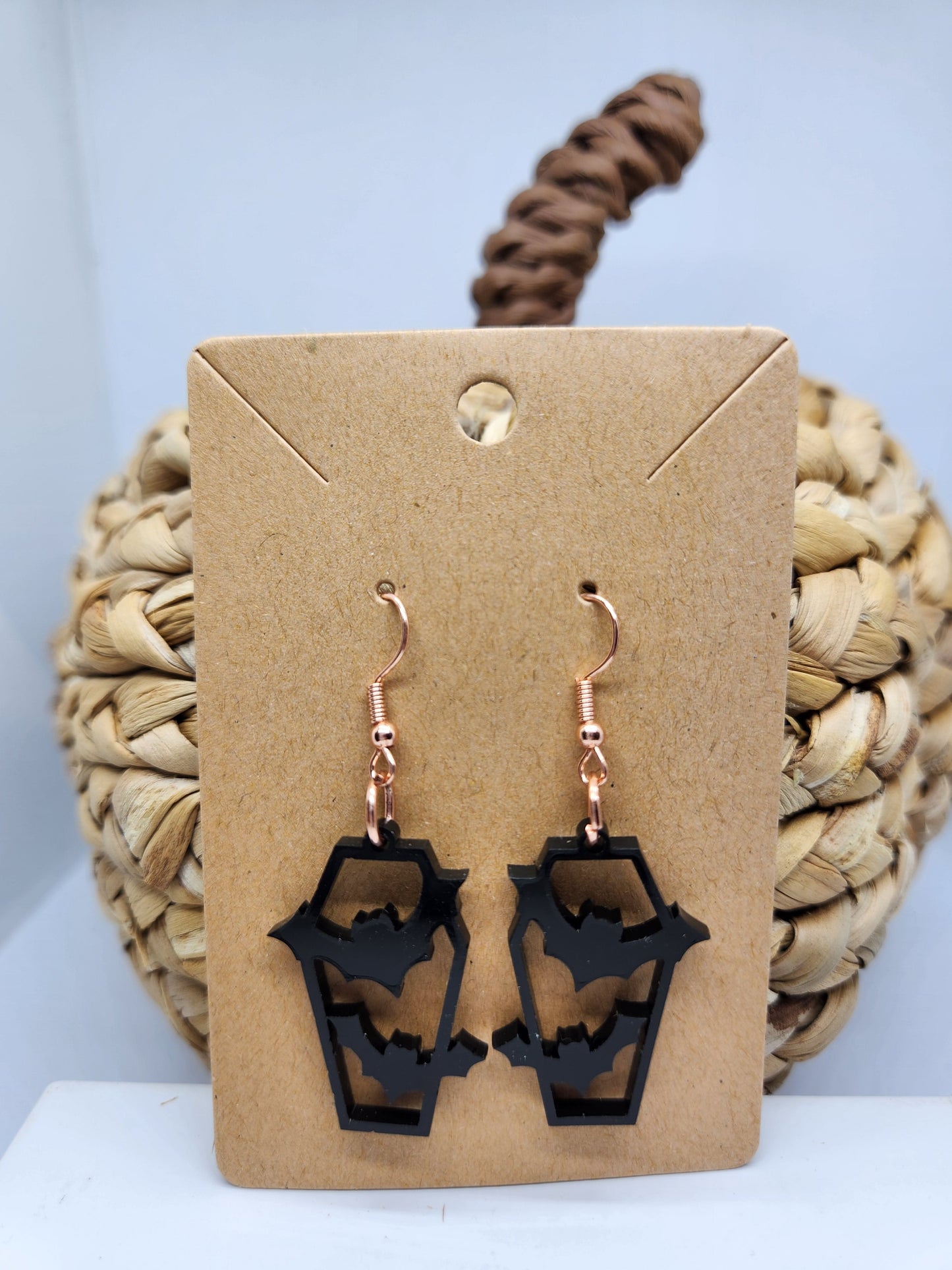 Shaka Brands | Laser Cut | Halloween Earrings *Coffin with Flying Bats*