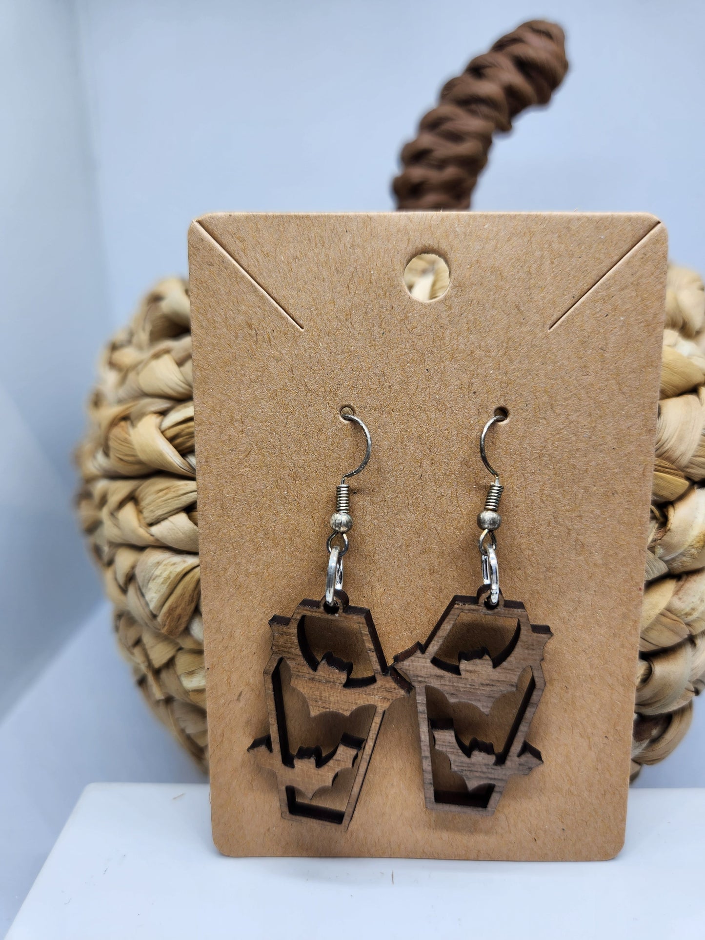 Shaka Brands | Laser Cut | Halloween Earrings *Coffin with Flying Bats*