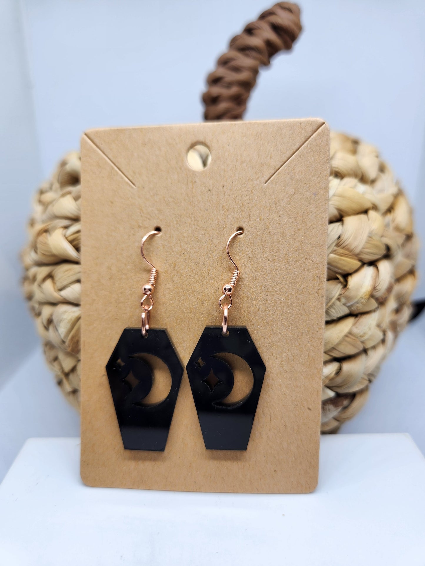 Shaka Brands | Laser Cut | Halloween Earrings *Coffin with Moon & Stars*