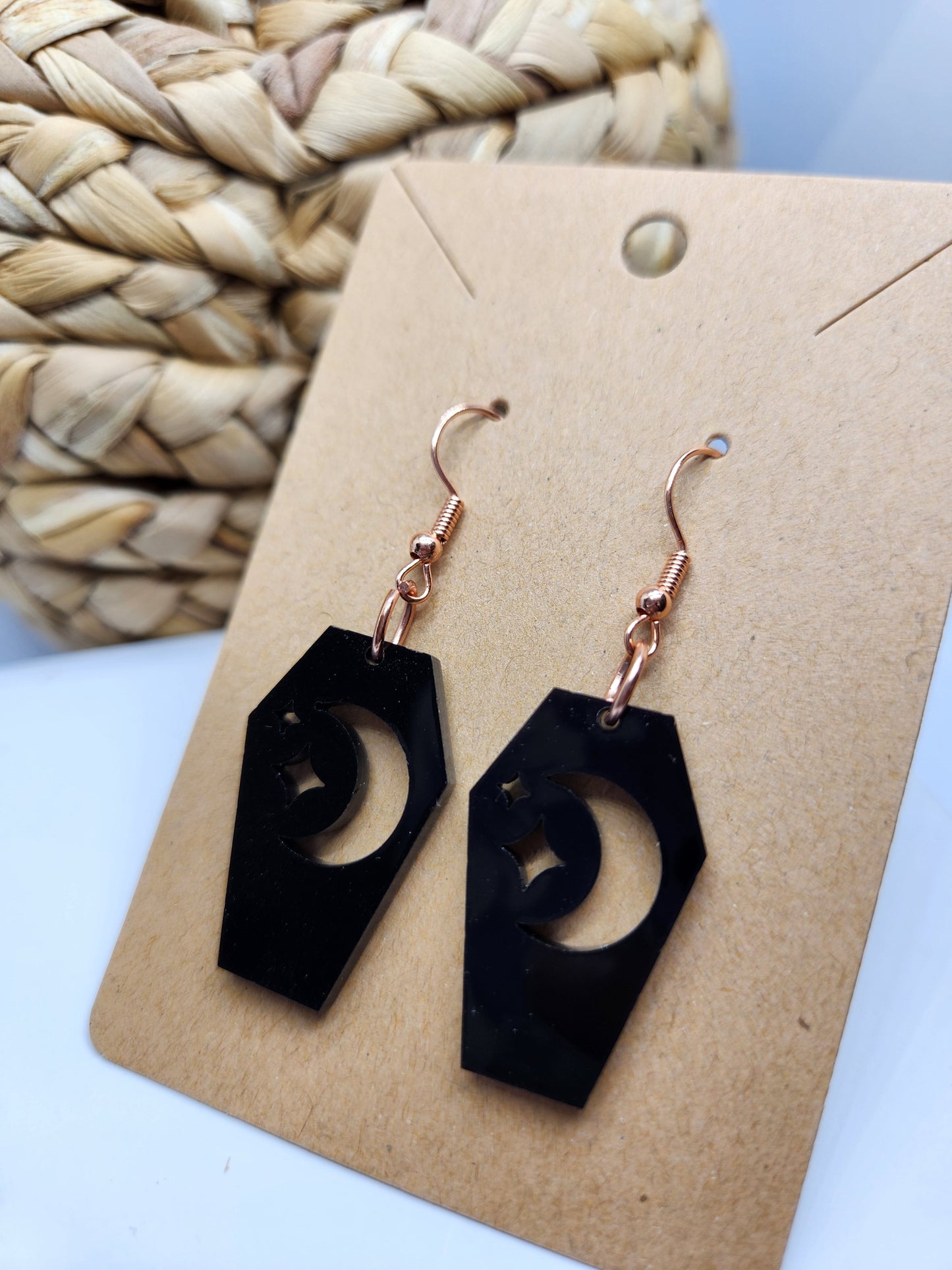 Shaka Brands | Laser Cut | Halloween Earrings *Coffin with Moon & Stars*