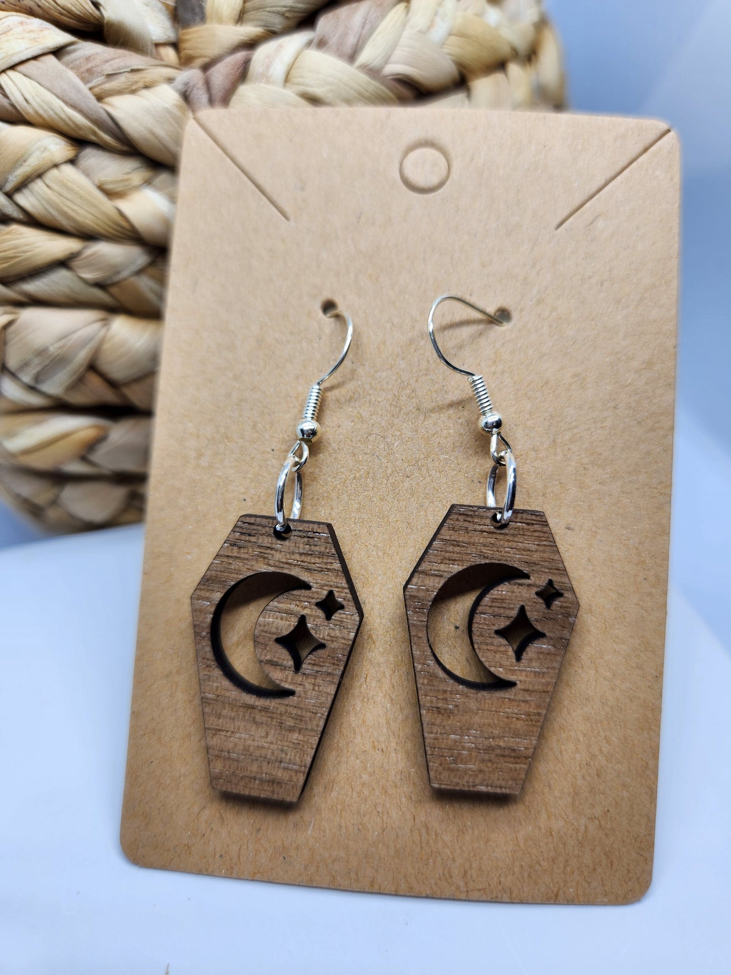 Shaka Brands | Laser Cut | Halloween Earrings *Coffin with Moon & Stars*