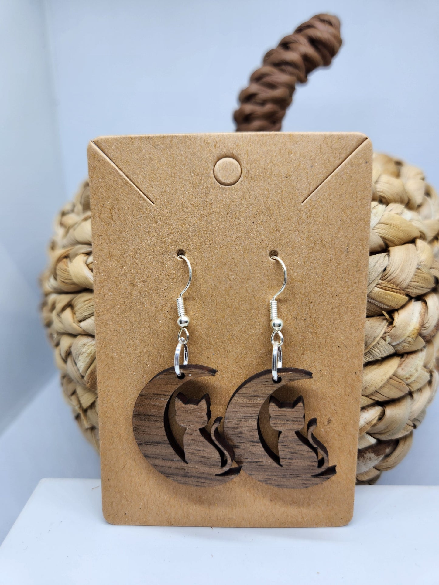 Shaka Brands | Laser Cut | Halloween Earrings *Cat sitting on the Moon*