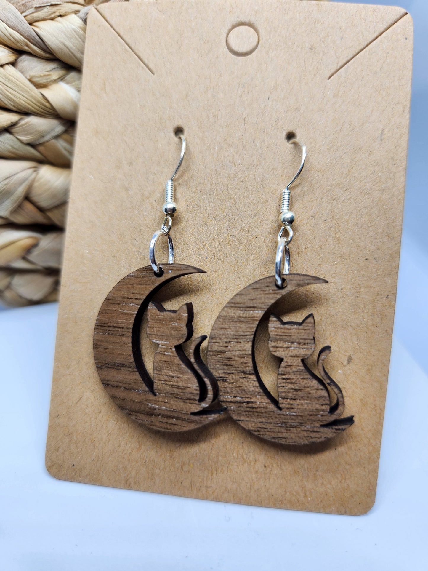 Shaka Brands | Laser Cut | Halloween Earrings *Cat sitting on the Moon*