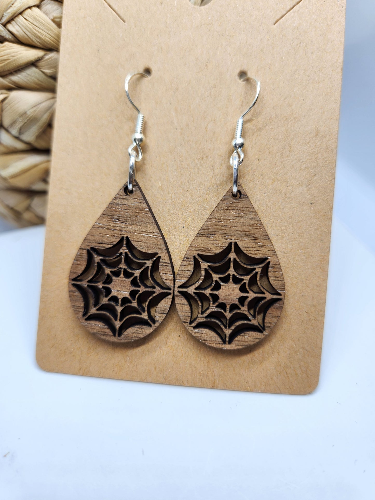 Shaka Brands | Laser Cut | Halloween Earrings *Spider Web* Teardrop Design
