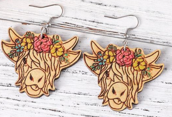 Shaka Brands | Laser Cut | Wooden Earrings ~ Highland Cow
