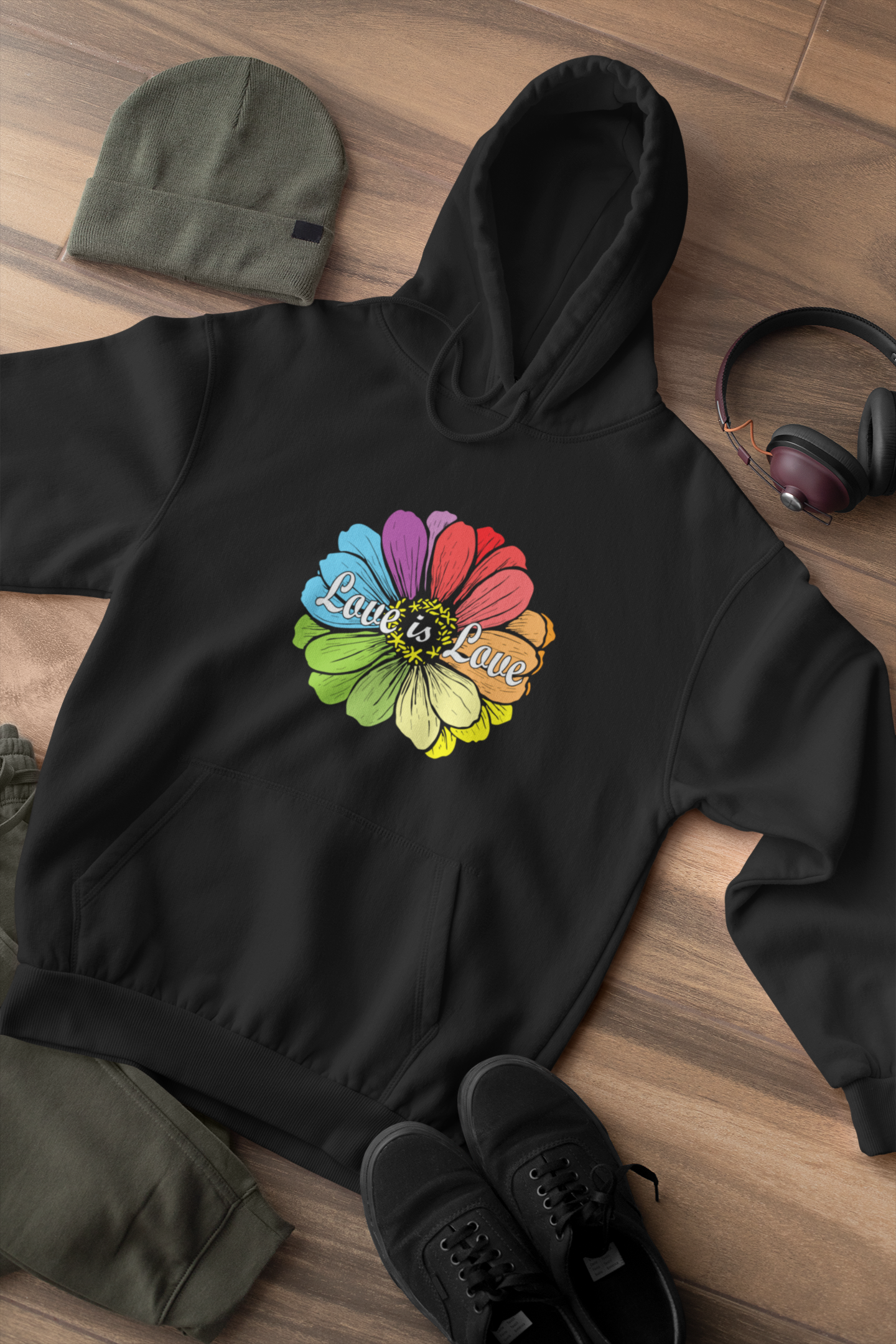 Shaka Brands | LGBTQ Pride Collection | Love is Love LGBTQ Rainbow Style Flower Hoodie