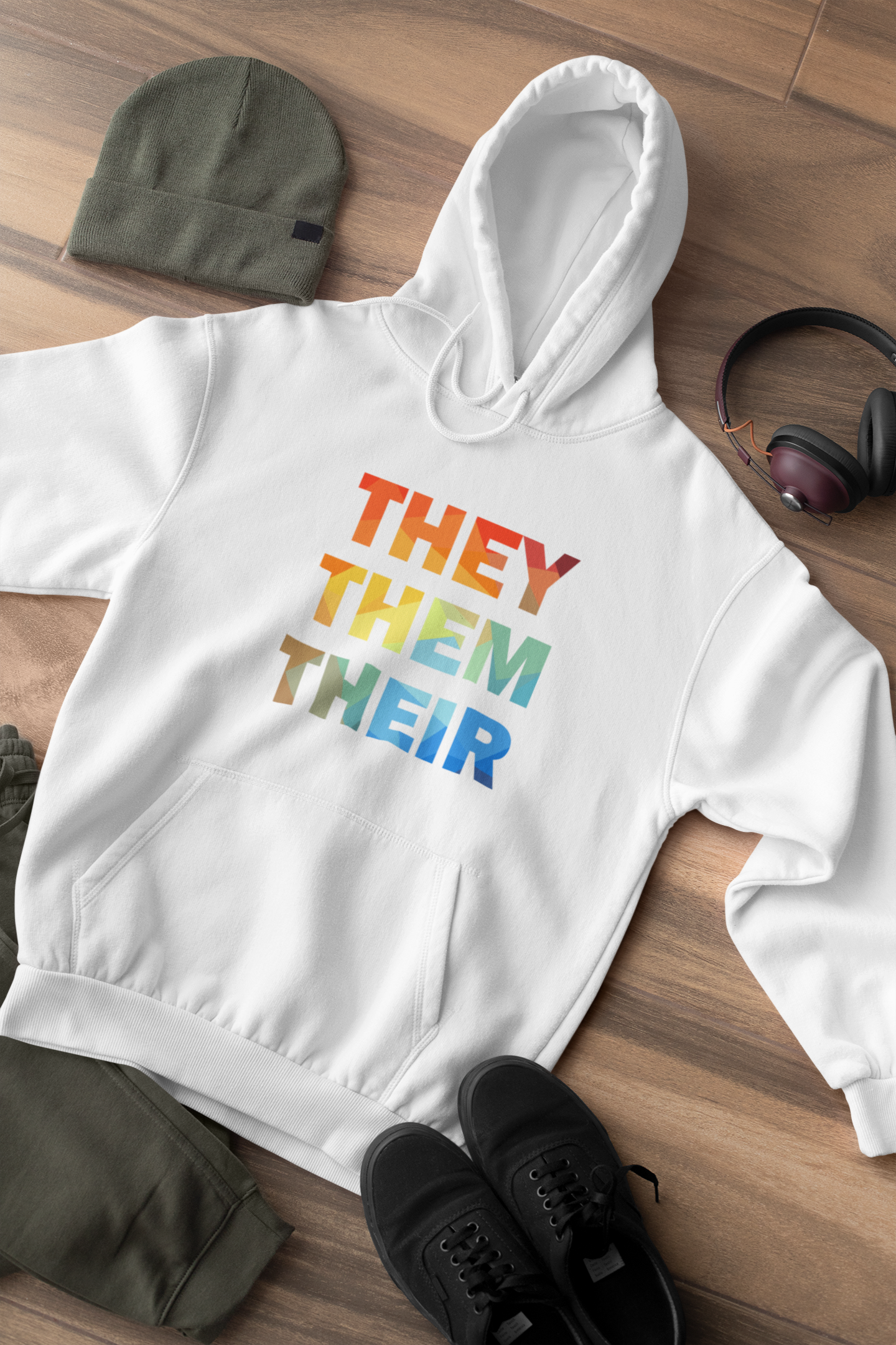Shaka Brands | LGBTQ Pride Collection | White They, Them, Their Pronouns Pride Hoodie