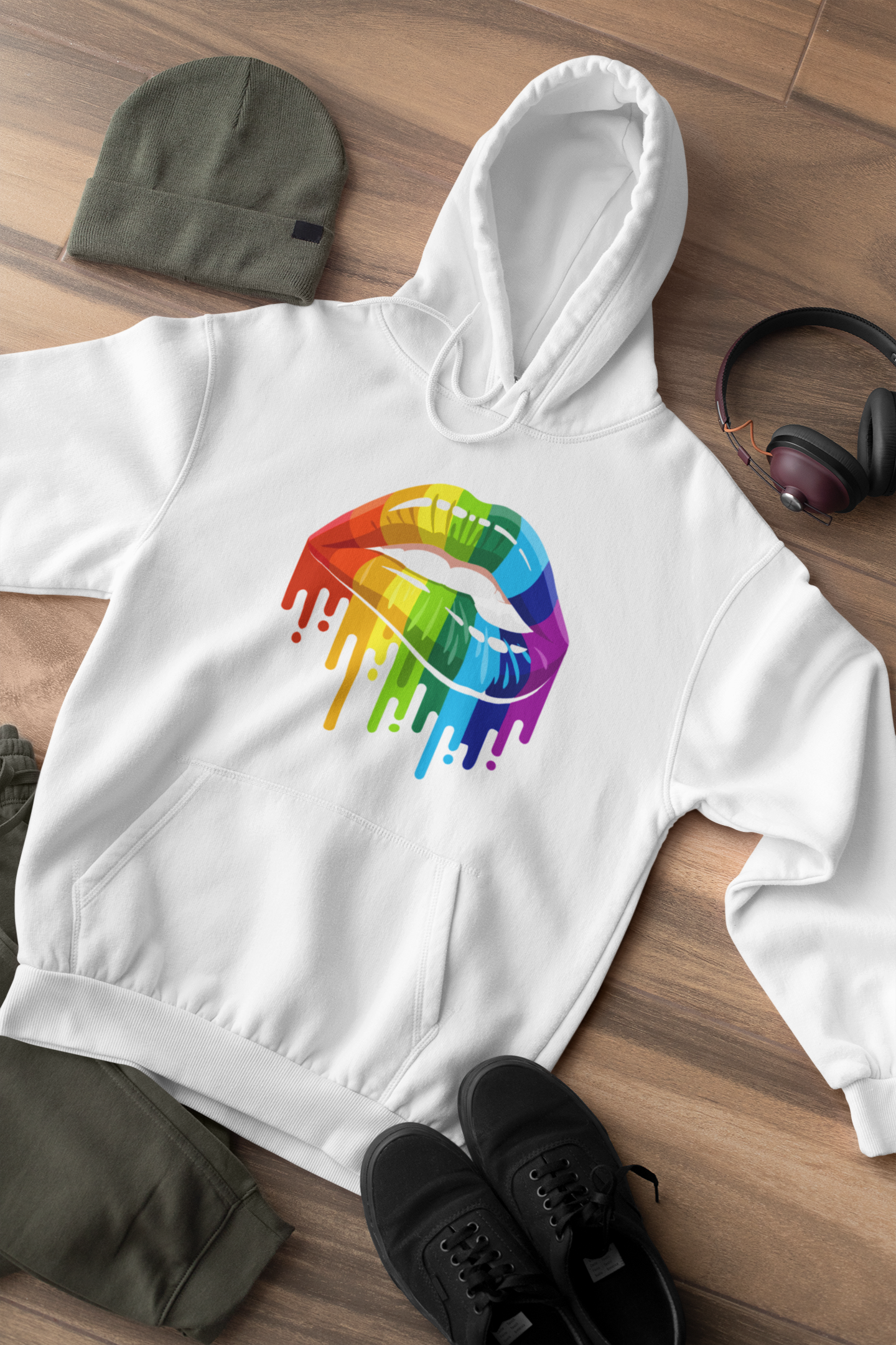 Shaka Brands | LGBTQ Pride Collection | White Rainbow Lips LGBTQ hoodie