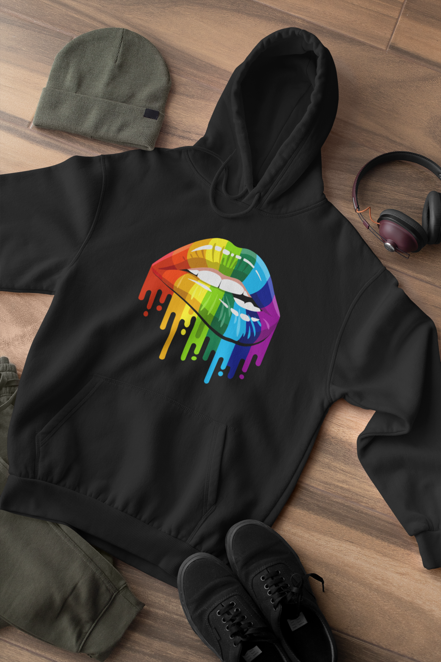 Shaka Brands | LGBTQ Pride Collection | Black Rainbow Lips LGBTQ hoodie