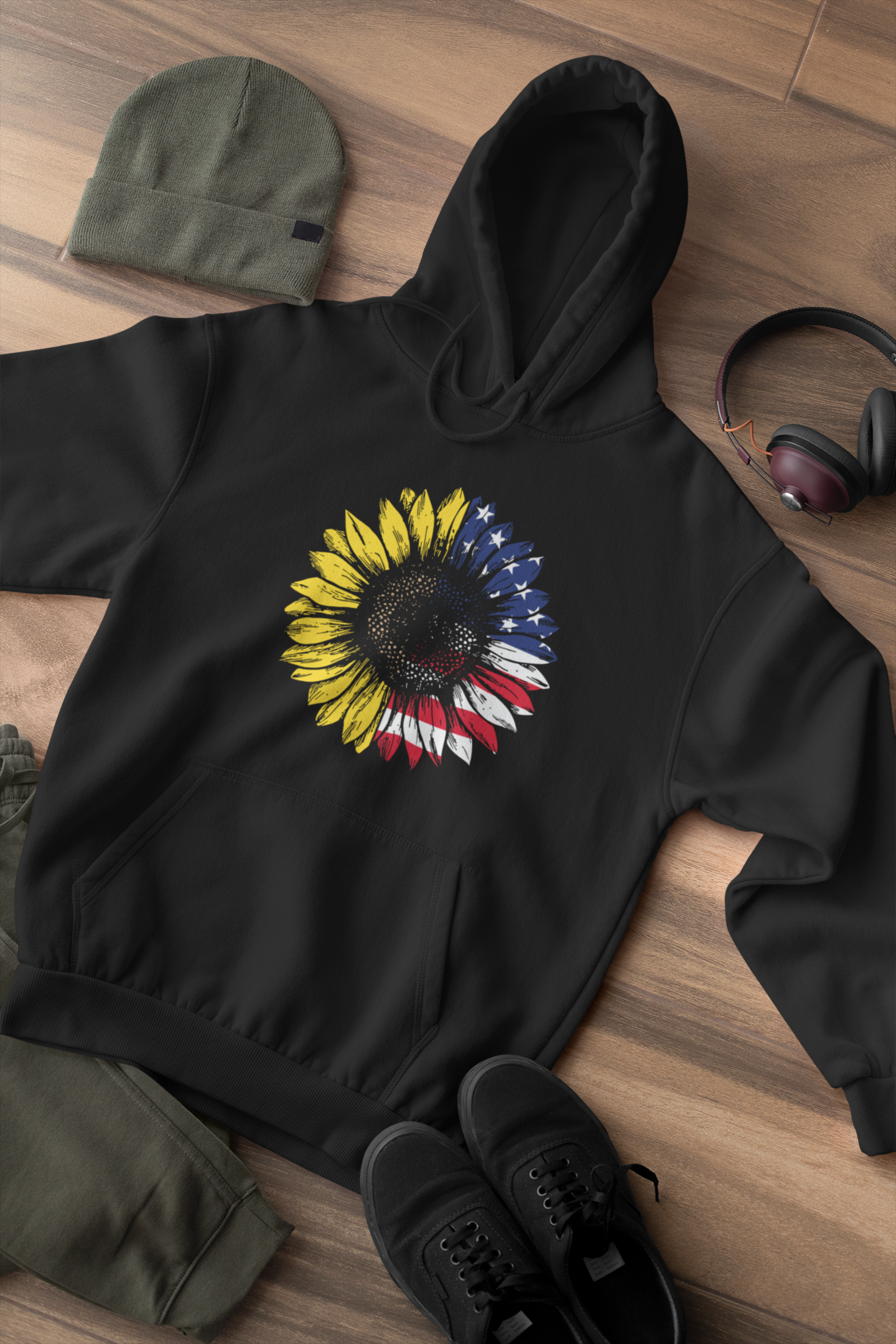 Shaka Brands | LGBTQ Pride Collection | Sunflower American Flag Hoodie