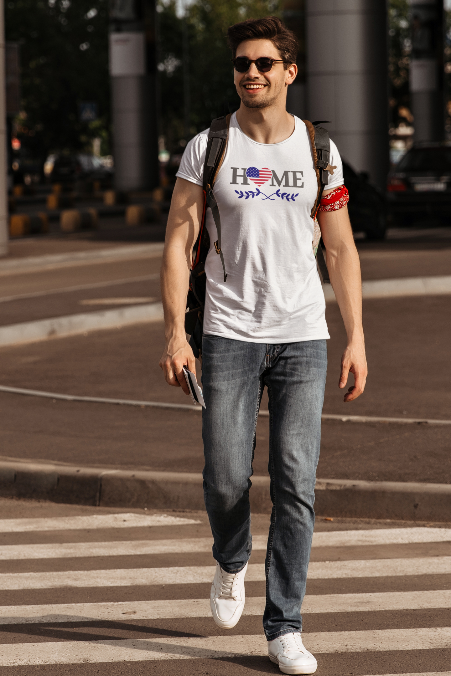 Shaka Brands | USA Pride | USA Flag Heart HOME T-Shirt - 100% Cotton Gildan G5000 Crew Neck