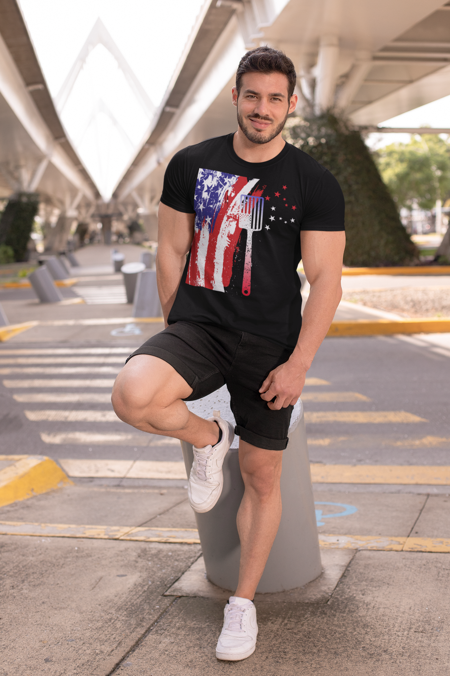 Shaka Brands | Graphic Tee's | Men's American BBQ Old Glory Independence Day Black T-Shirt