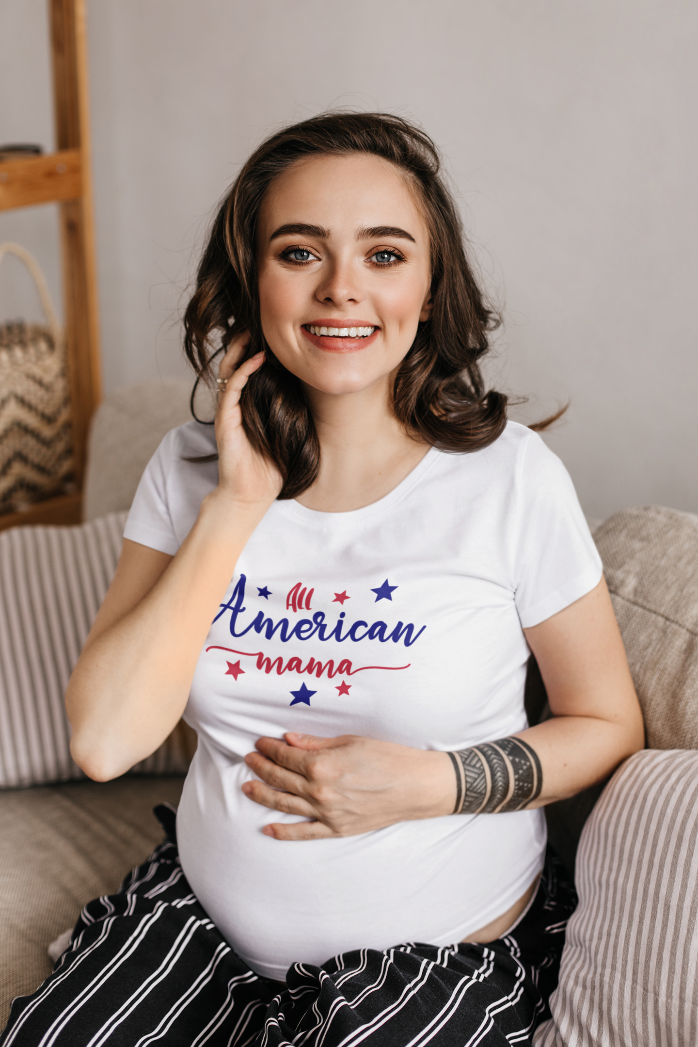 Shaka Brands | Graphic Tee's | All American Mama 4th of July Crew neck T-Shirt